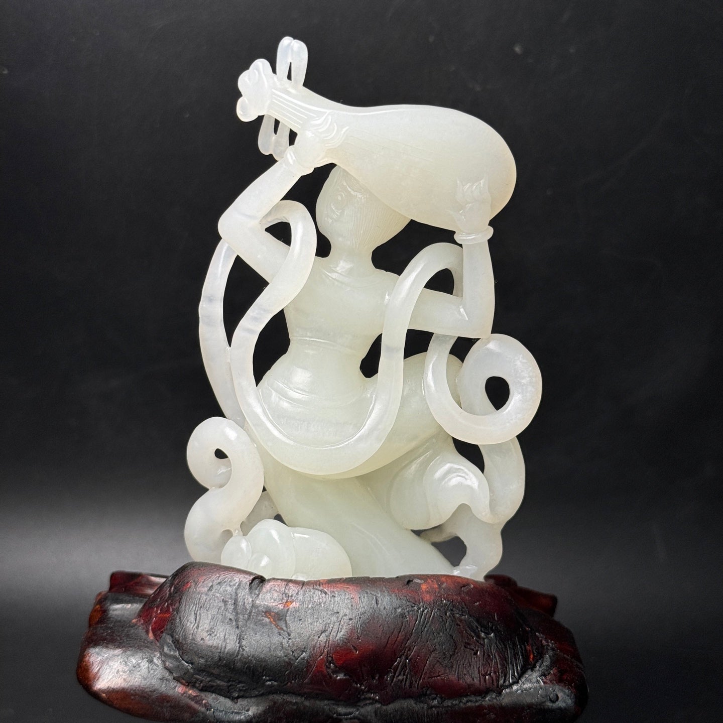 A0494 High Quality Chinese White Hetian Jade Hand Carved Feitian Female Deity Statue