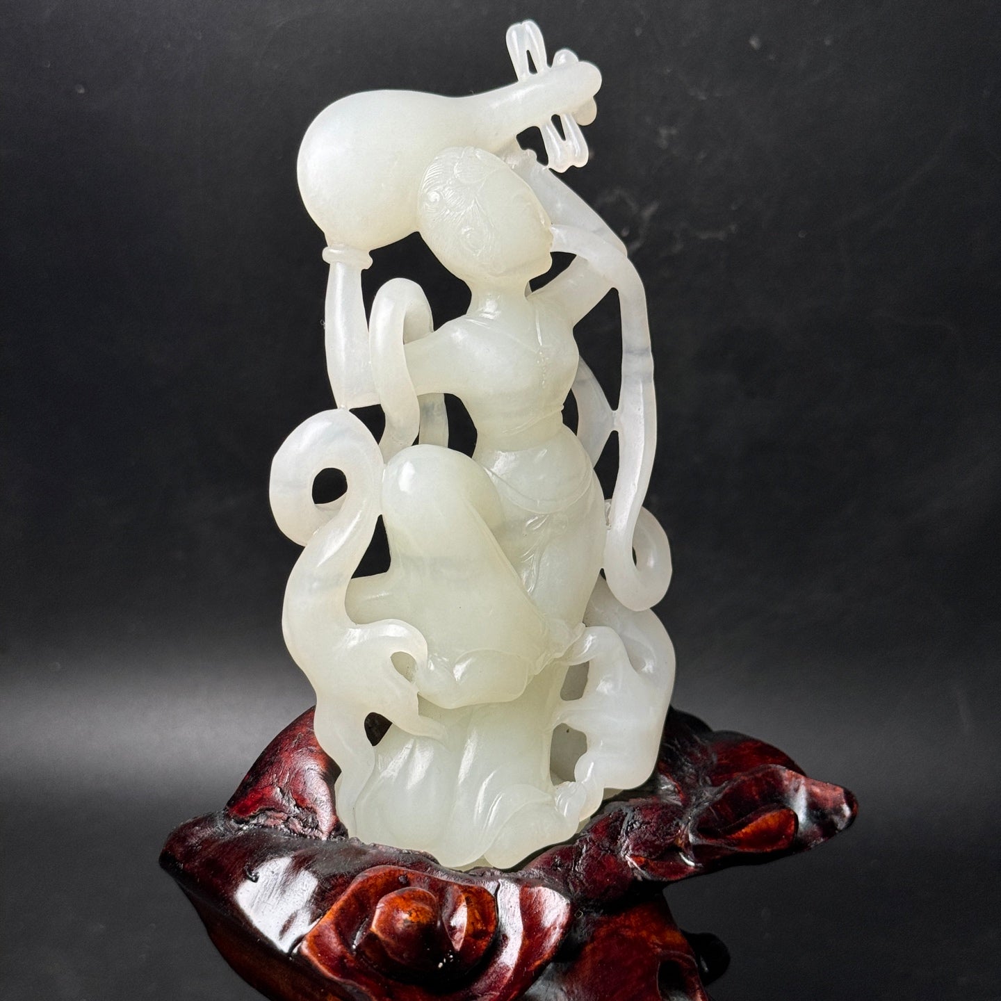 A0494 High Quality Chinese White Hetian Jade Hand Carved Feitian Female Deity Statue