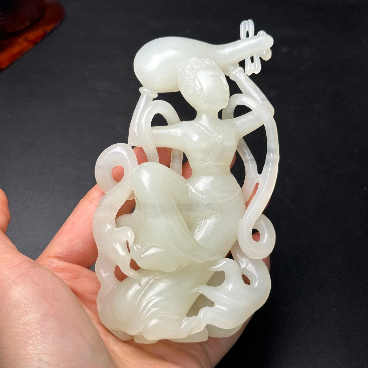 A0494 High Quality Chinese White Hetian Jade Hand Carved Feitian Female Deity Statue