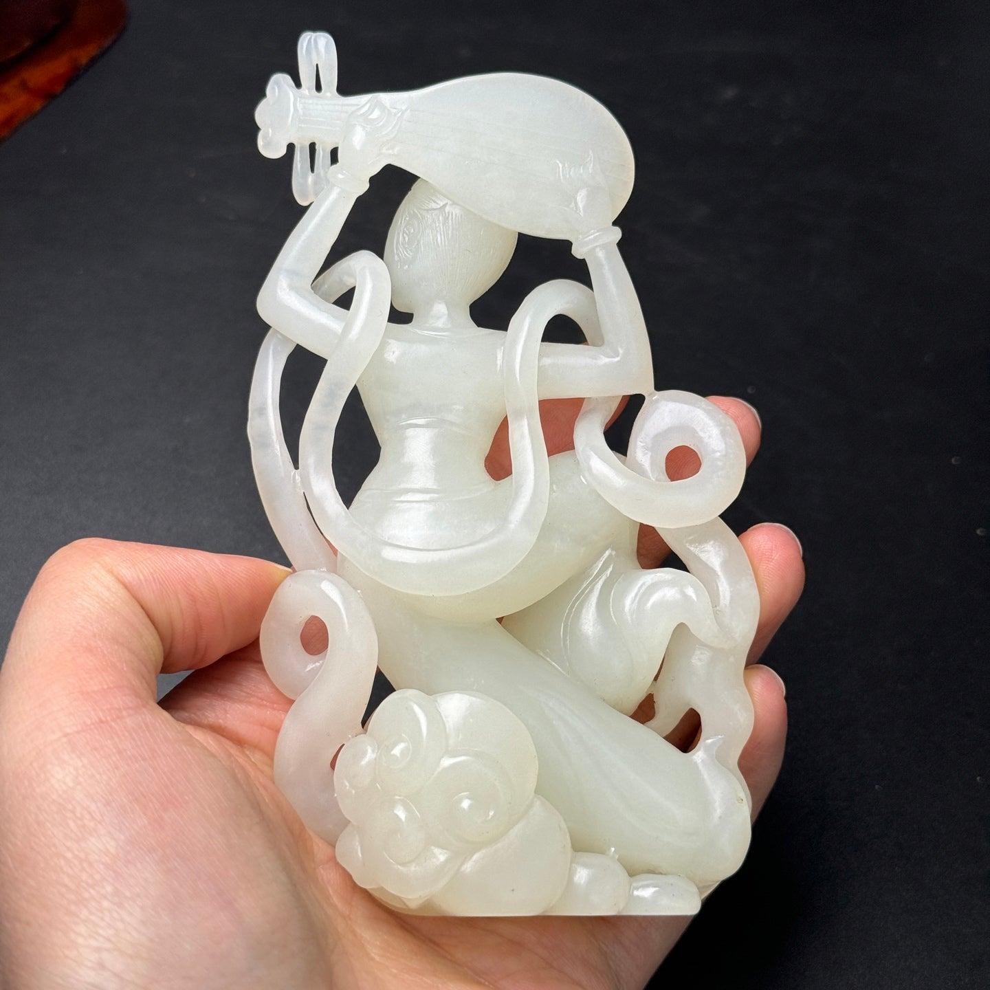 A0494 High Quality Chinese White Hetian Jade Hand Carved Feitian Female Deity Statue