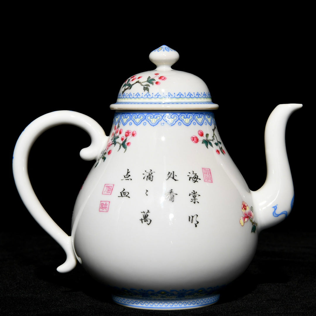 A0496 Chinese Famille Rose Flowers Bird Design Porcelain Teapot