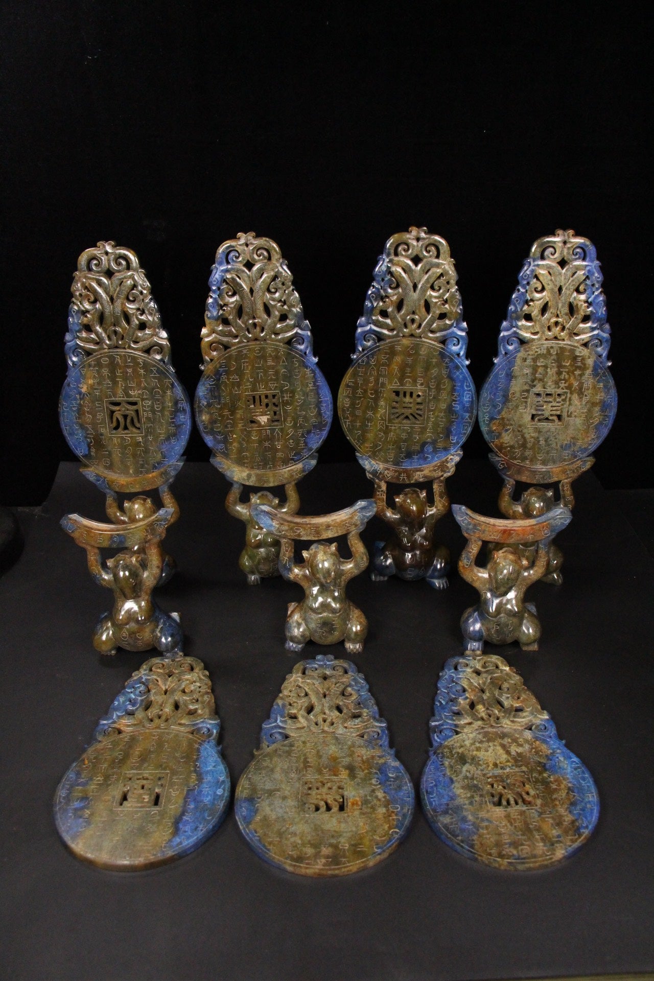 A0497 A Set Seven Vintage Chinese Hetian Jade Bi Statue