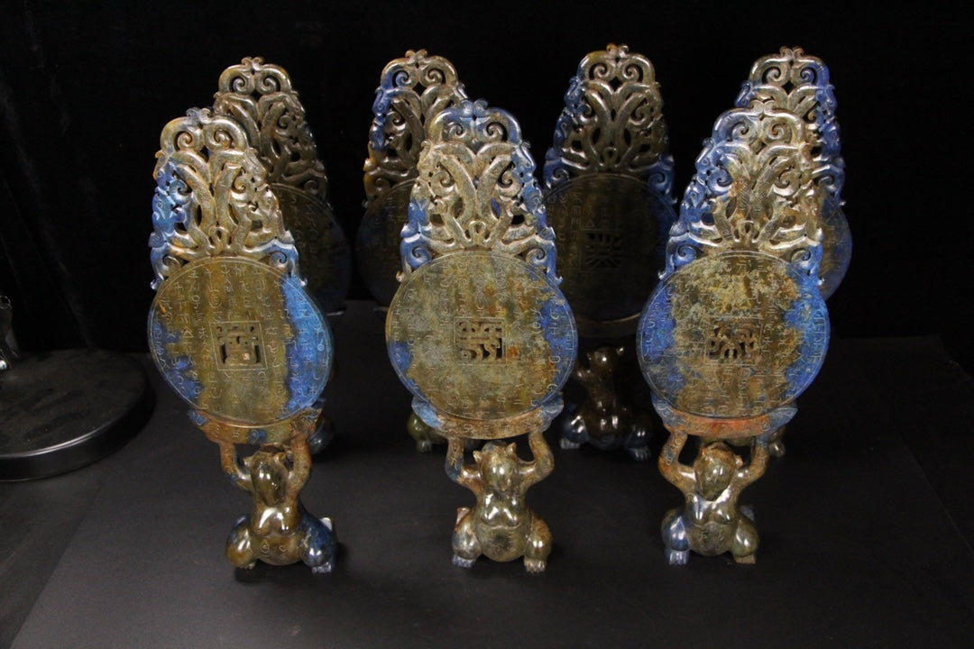 A0497 A Set Seven Vintage Chinese Hetian Jade Bi Statue