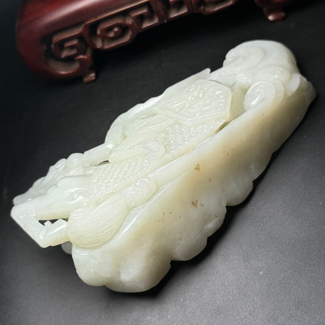 A0500 Luxury Chinese White Hetian Jade Hand Carved Horse Statue