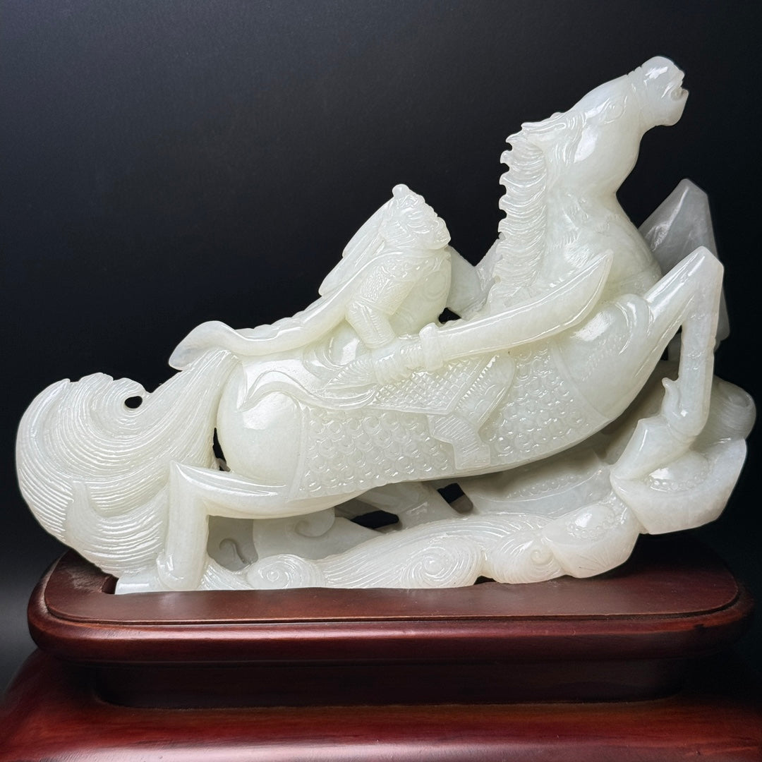 A0500 Luxury Chinese White Hetian Jade Hand Carved Horse Statue