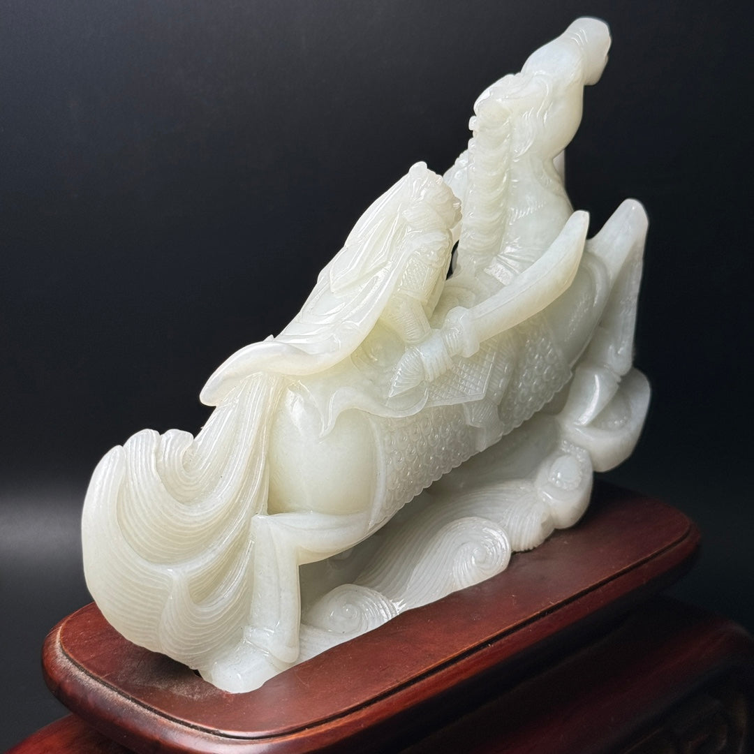 A0500 Luxury Chinese White Hetian Jade Hand Carved Horse Statue