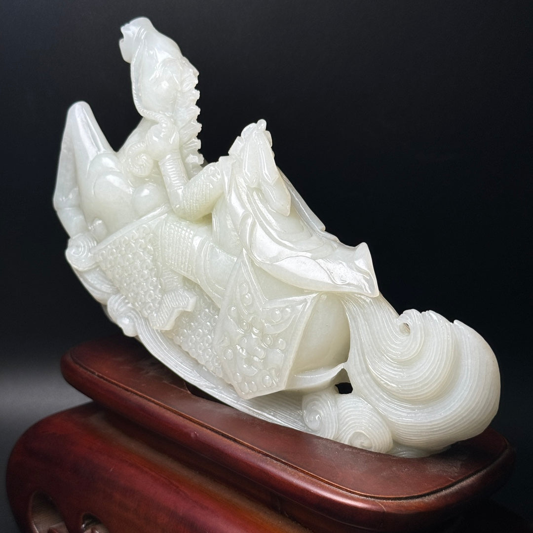 A0500 Luxury Chinese White Hetian Jade Hand Carved Horse Statue
