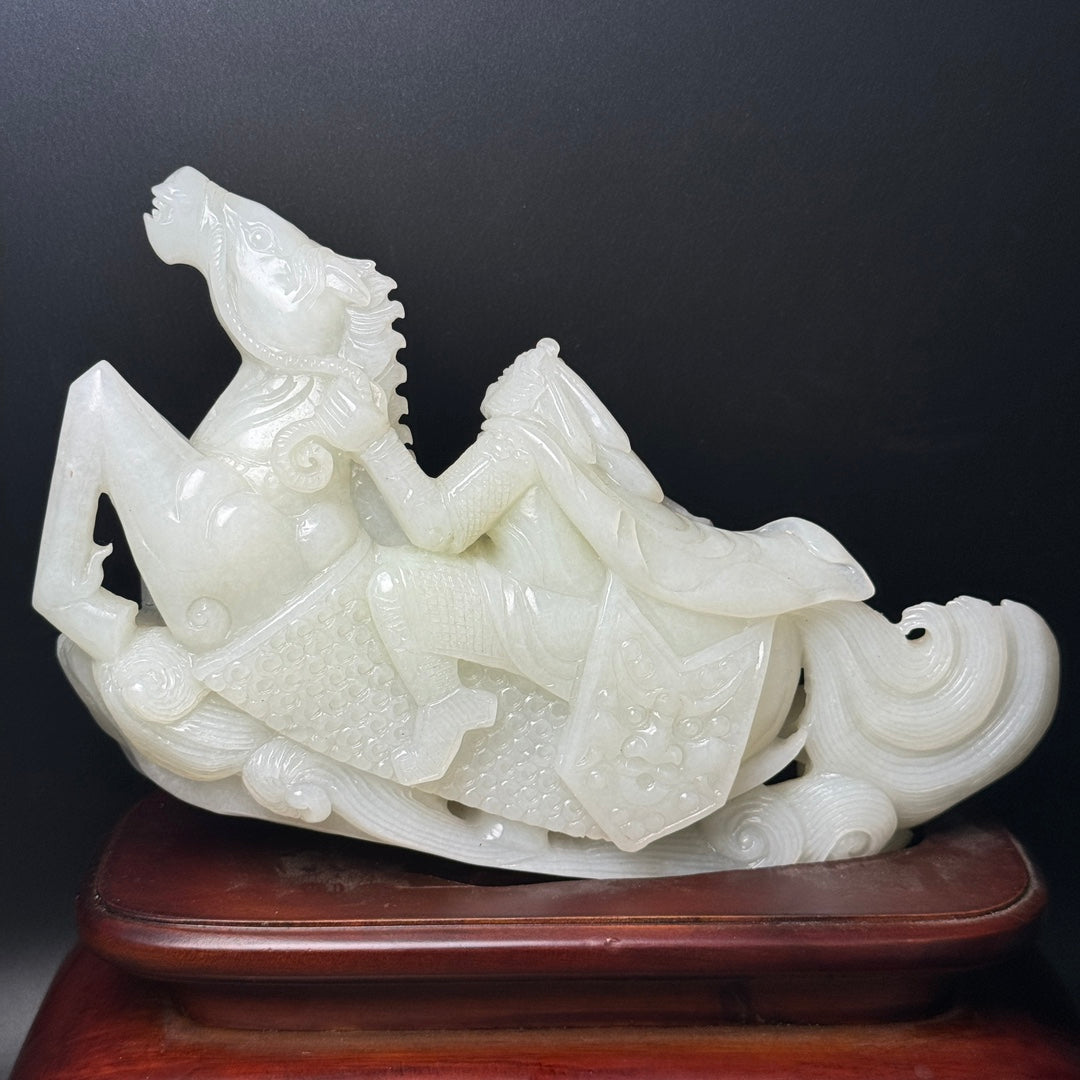 A0500 Luxury Chinese White Hetian Jade Hand Carved Horse Statue