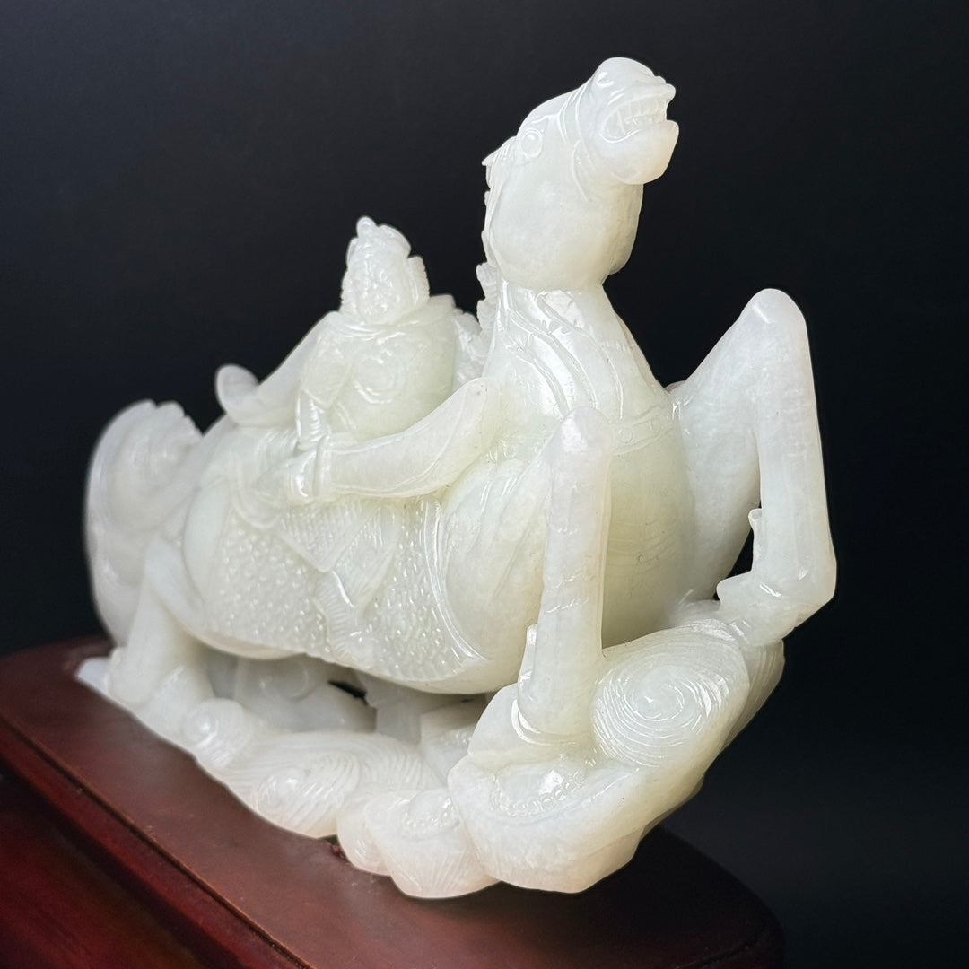 A0500 Luxury Chinese White Hetian Jade Hand Carved Horse Statue