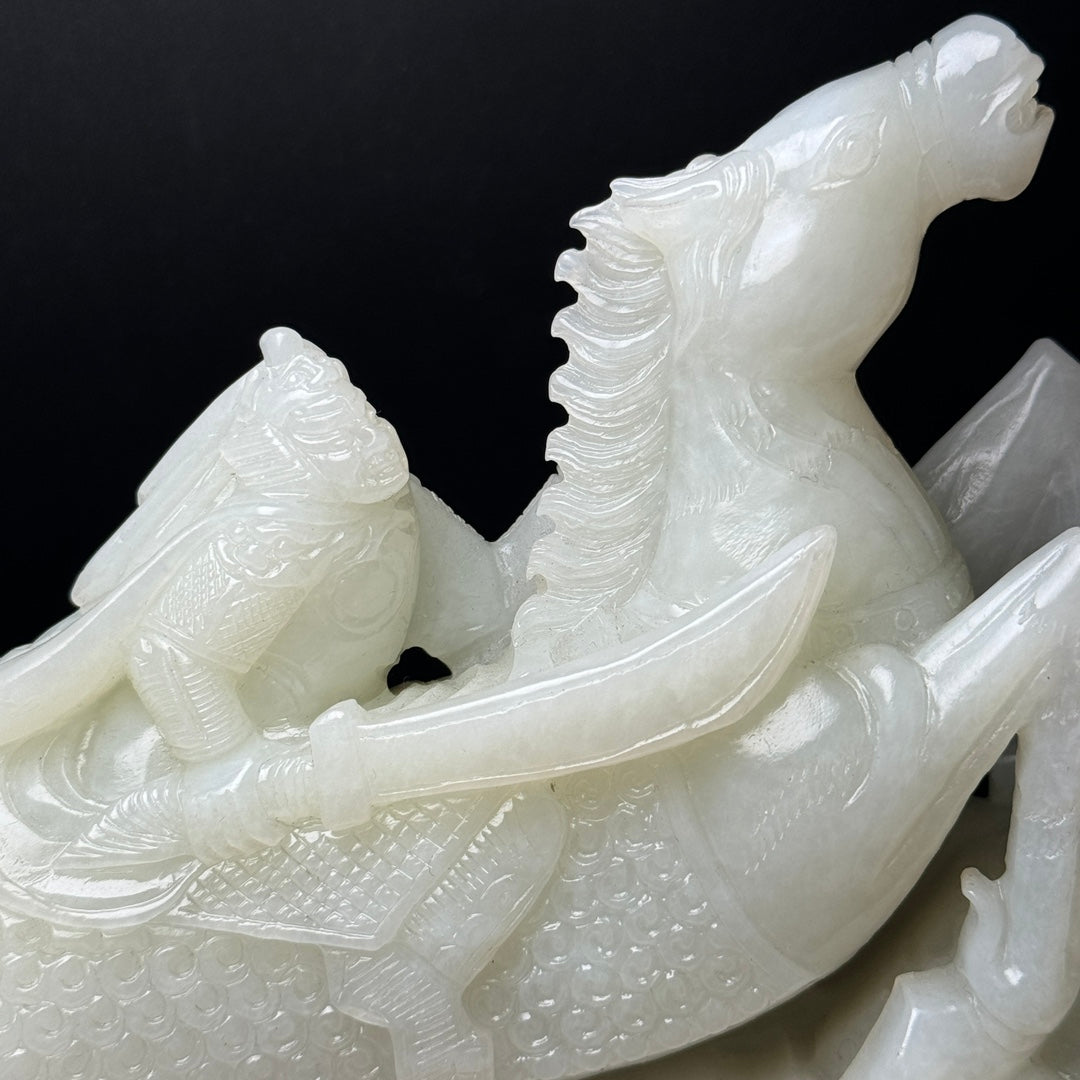 A0500 Luxury Chinese White Hetian Jade Hand Carved Horse Statue