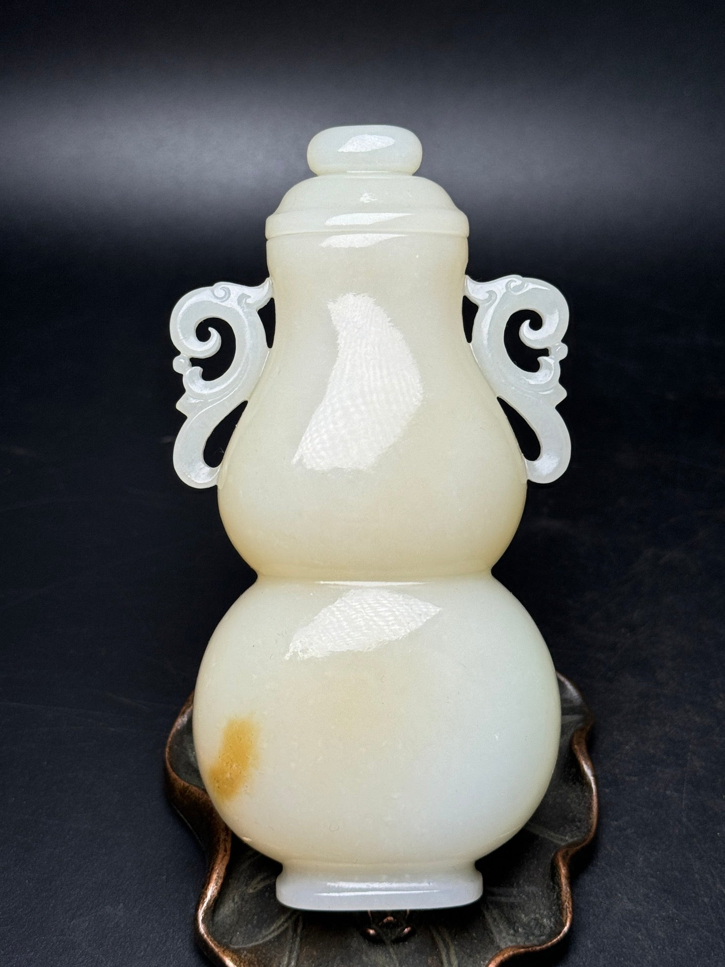 A0501 Superb Chinese Hetian Jade Hand Carved Double Ears Gourd Vase