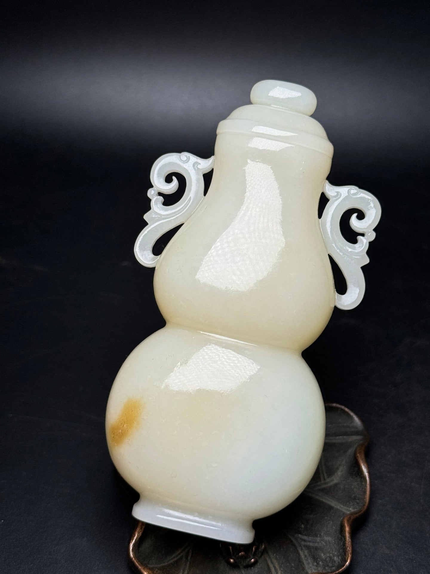 A0501 Superb Chinese Hetian Jade Hand Carved Double Ears Gourd Vase