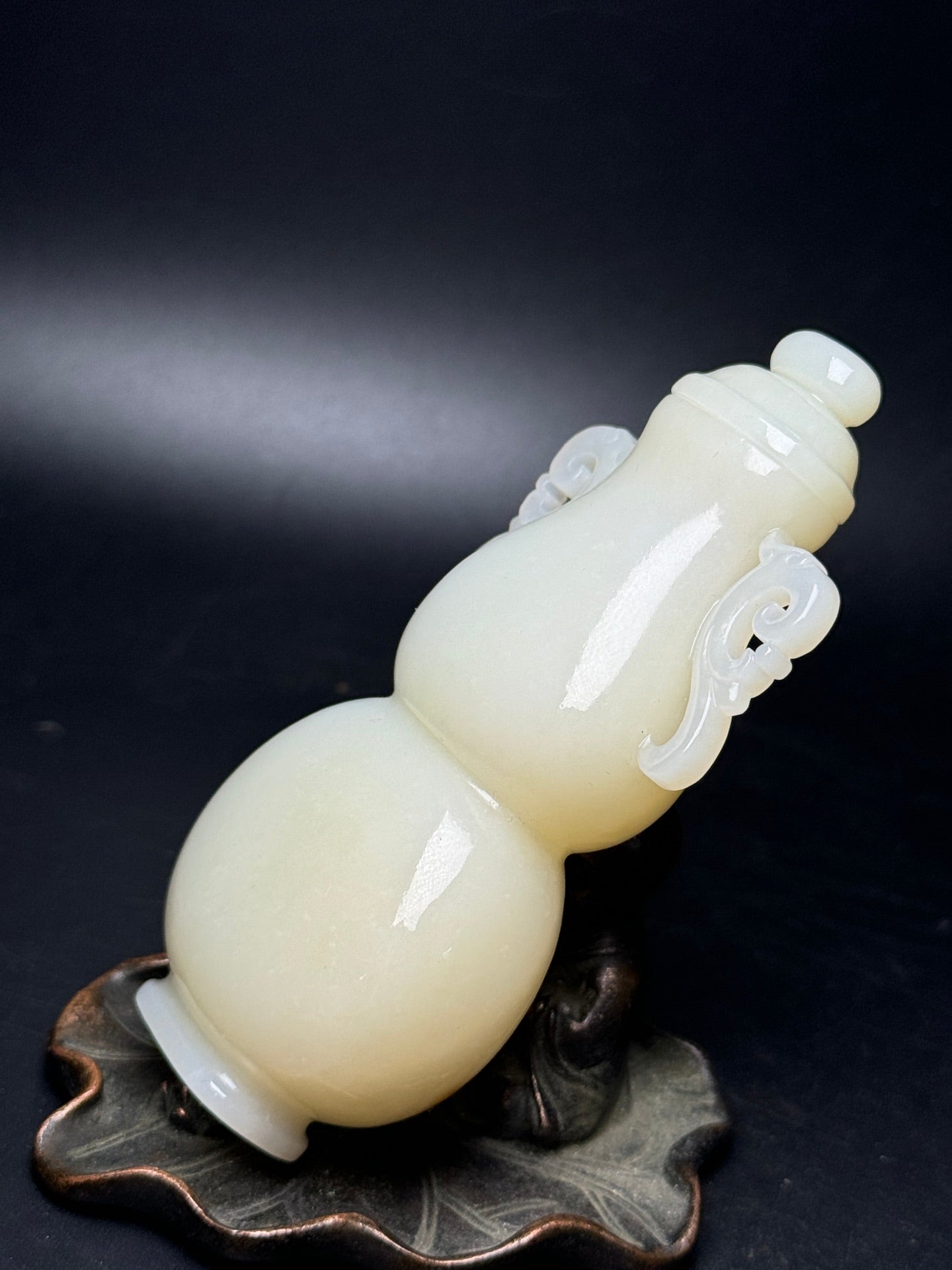 A0501 Superb Chinese Hetian Jade Hand Carved Double Ears Gourd Vase