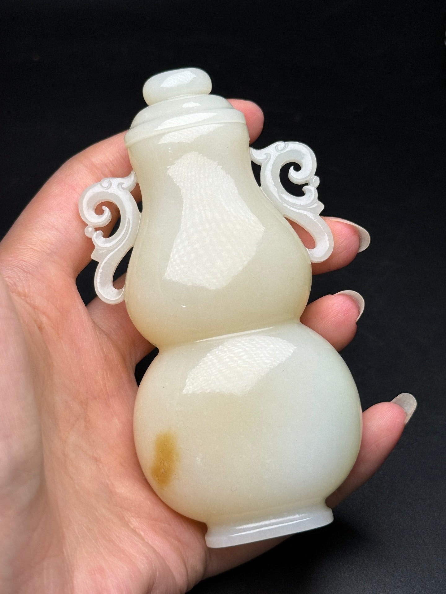 A0501 Superb Chinese Hetian Jade Hand Carved Double Ears Gourd Vase