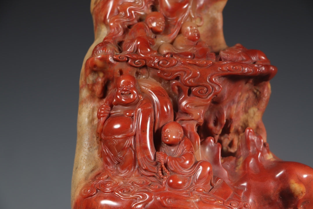 A0508 Vintage Chinese Shoushan Stone Carved Arhat Statue