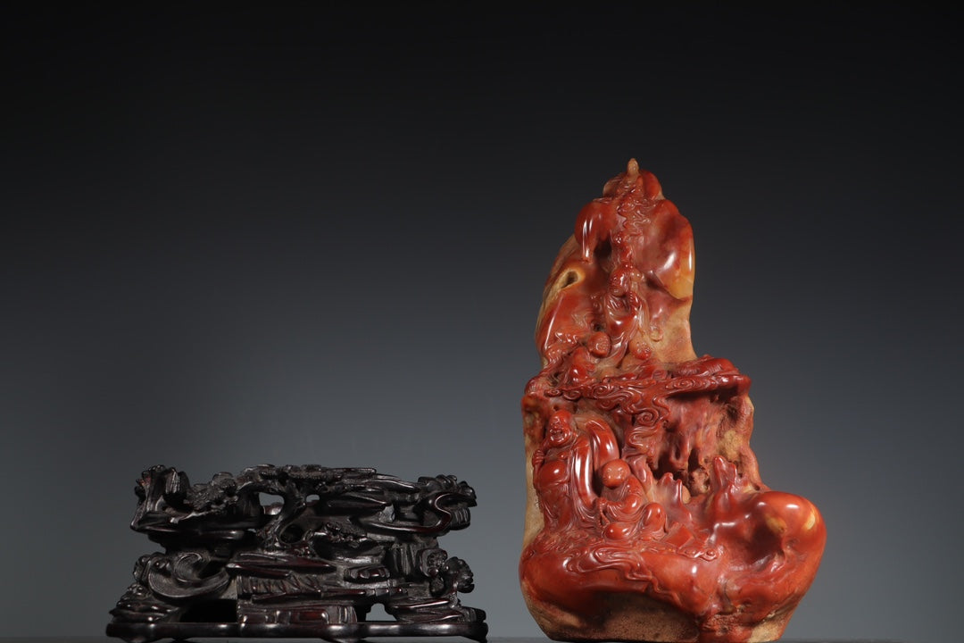 A0508 Vintage Chinese Shoushan Stone Carved Arhat Statue