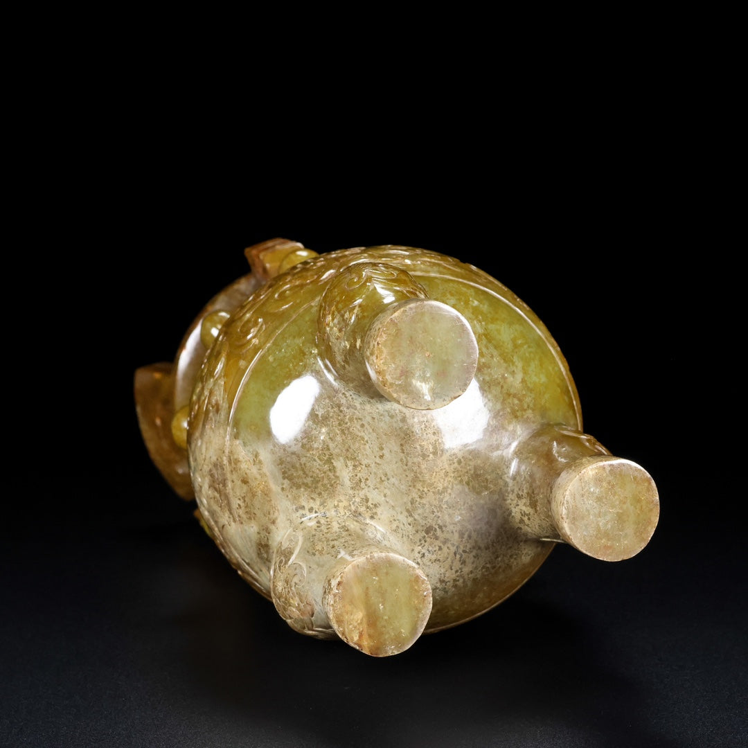 A0509 Superb Old Chinese Hetian Jade 3 Legs Double Ears Incense Burner