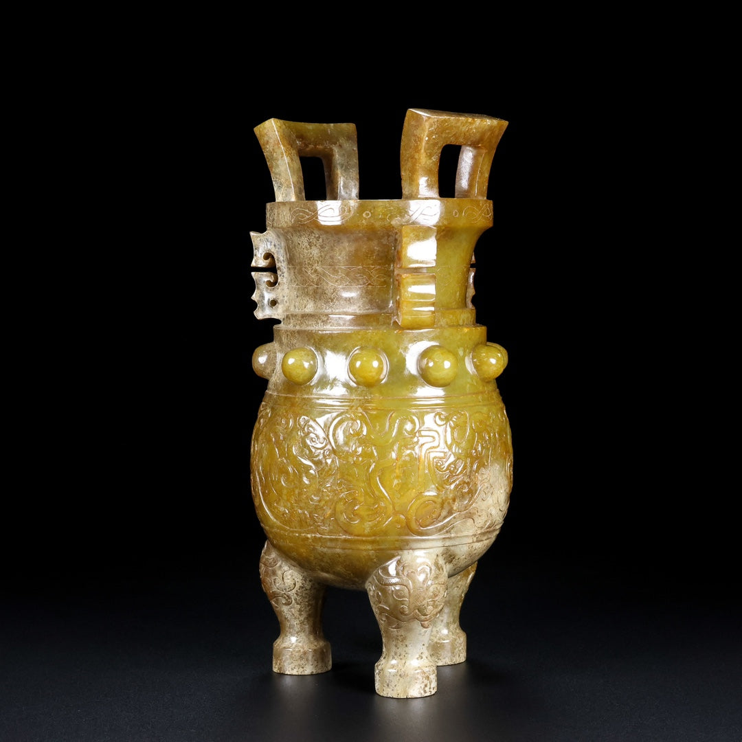 A0509 Superb Old Chinese Hetian Jade 3 Legs Double Ears Incense Burner