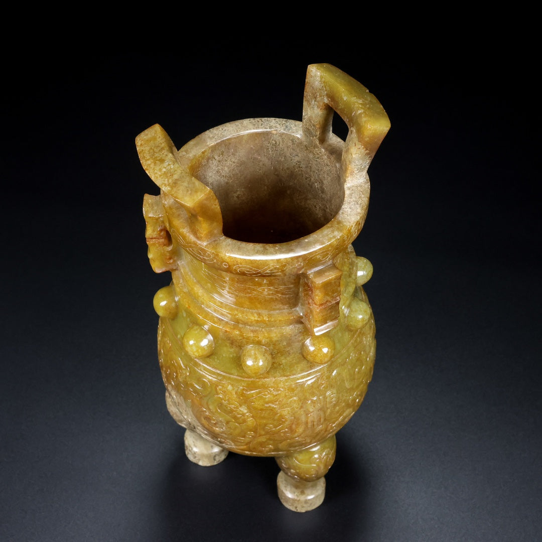 A0509 Superb Old Chinese Hetian Jade 3 Legs Double Ears Incense Burner