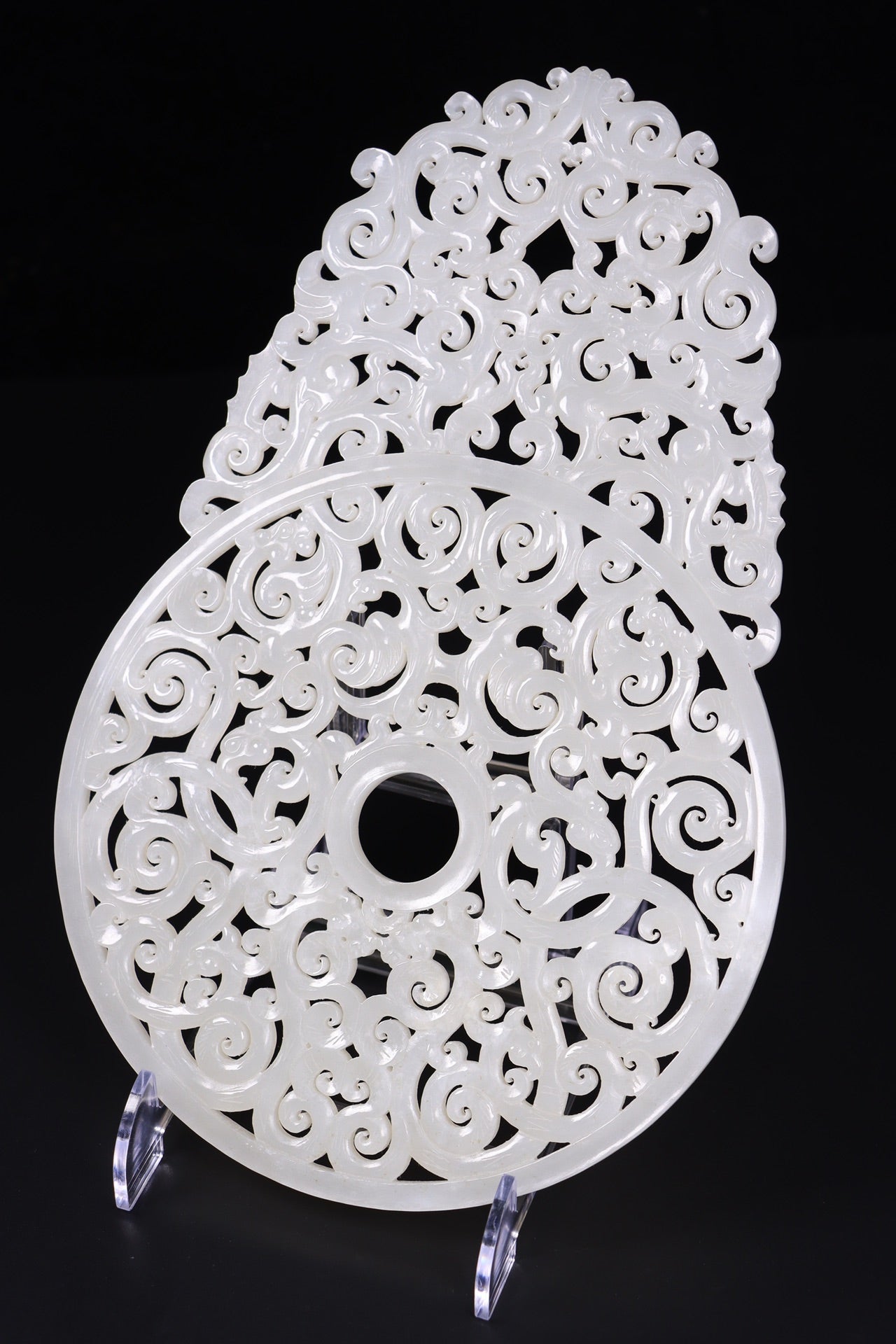 A0514 A Pair Openwork Chinese Hetian Jade Dragon Phoenix Jade bi