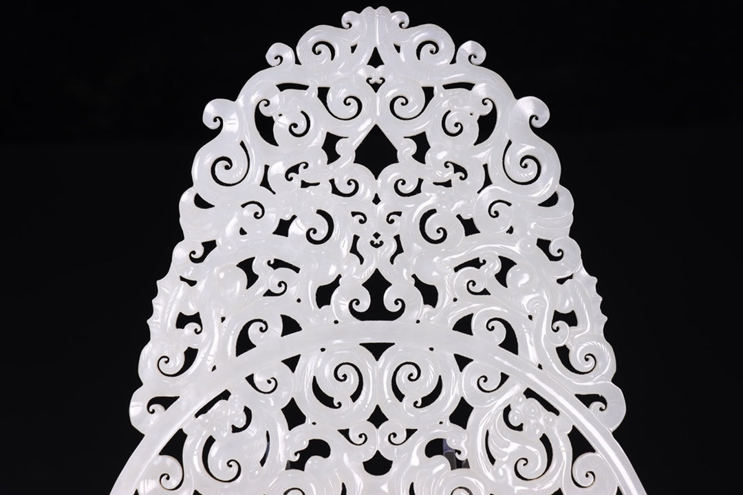 A0514 A Pair Openwork Chinese Hetian Jade Dragon Phoenix Jade bi