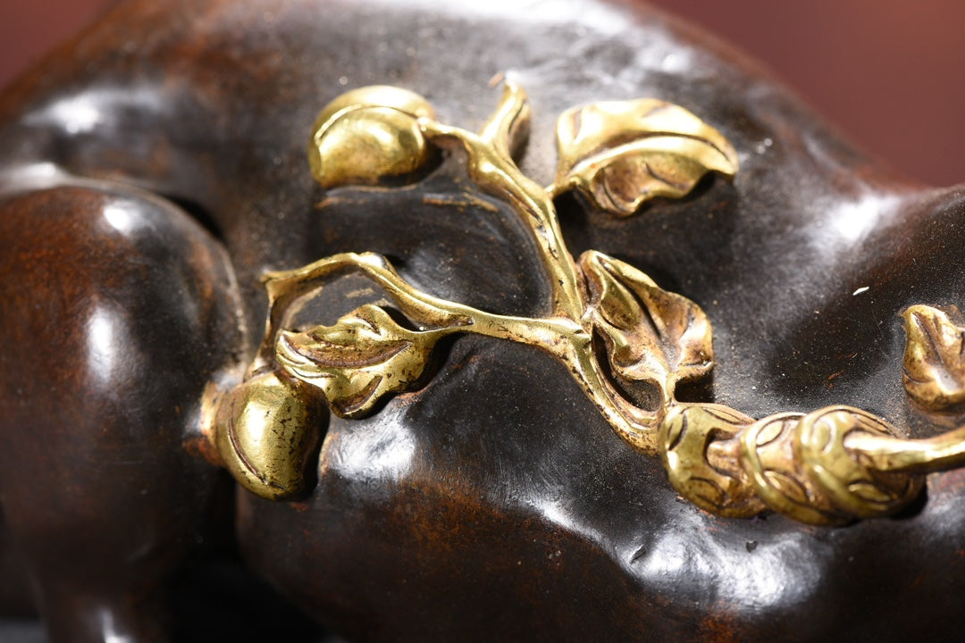 A0518 Vintage Chinese Gilt Gold Copper Fortune Mouse Statue