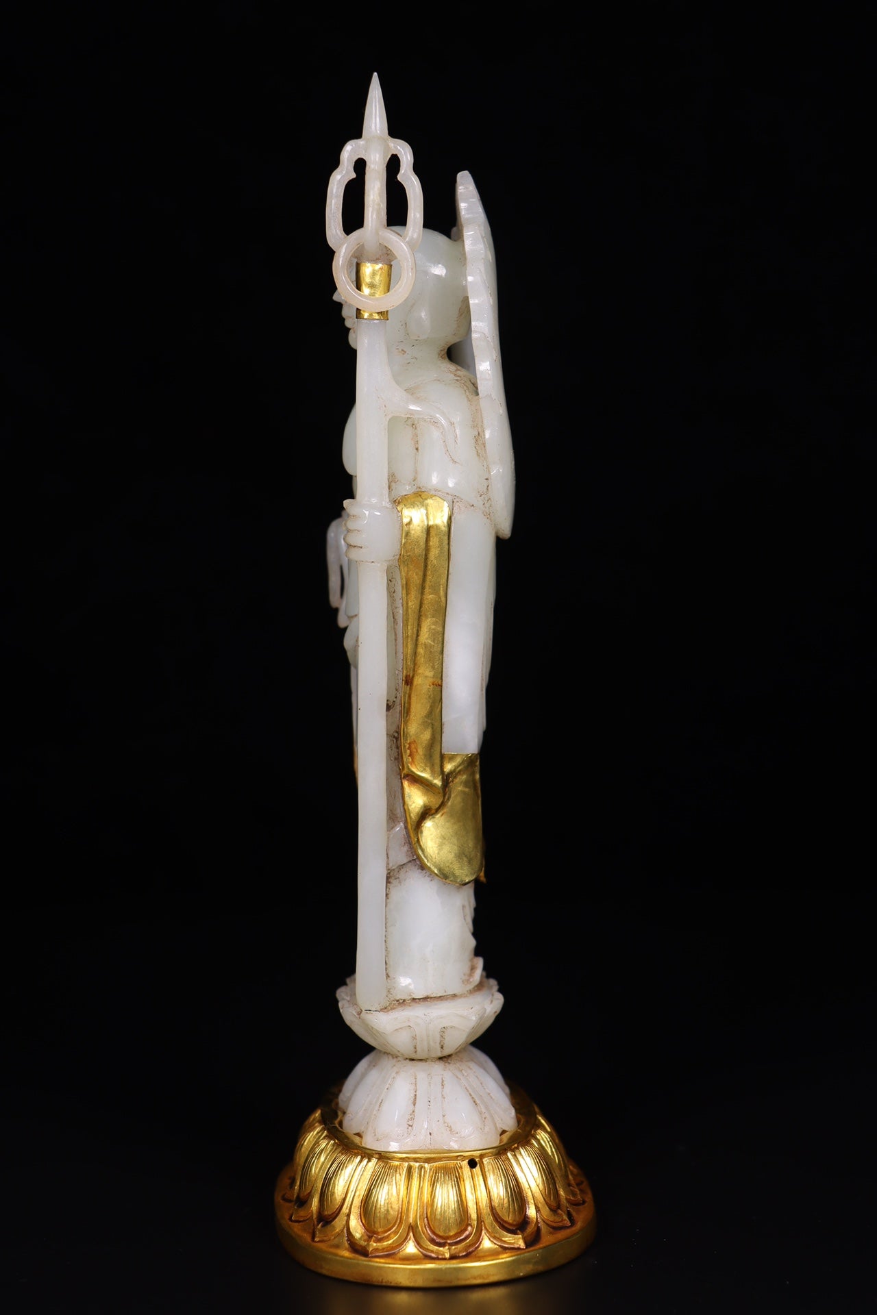 A0520 Superb Old Chinese Inlaying Copper Edge Hetian Jade Ksitigarbha Statue