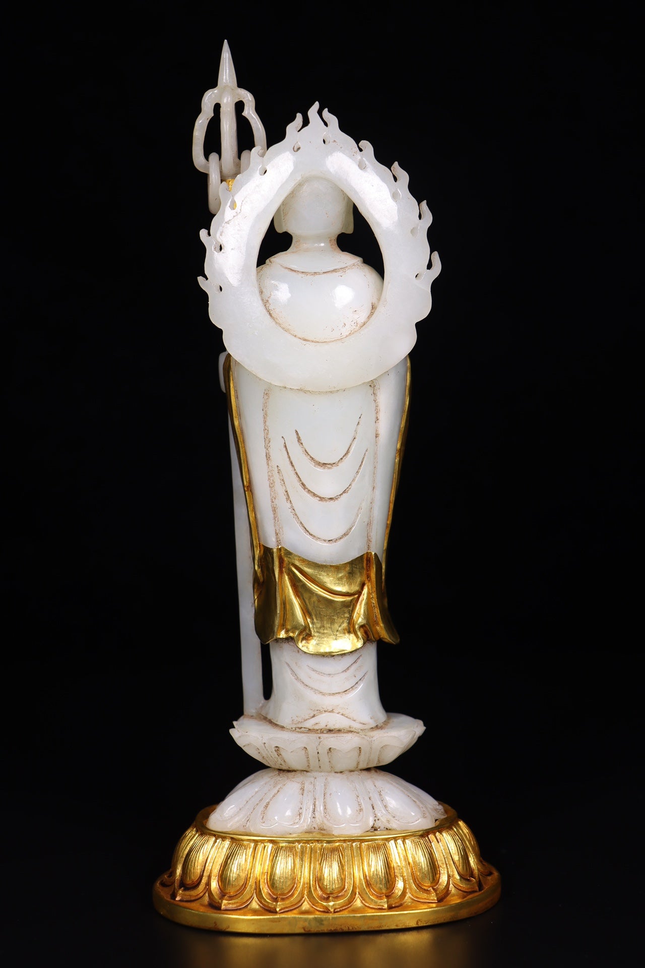 A0520 Superb Old Chinese Inlaying Copper Edge Hetian Jade Ksitigarbha Statue