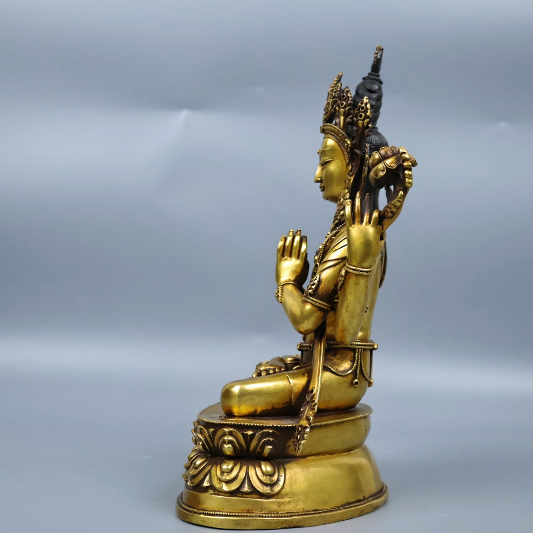 A0522 Tibetan Buddhism Gilt Gold Copper Four Arm Kwan-yin Statue