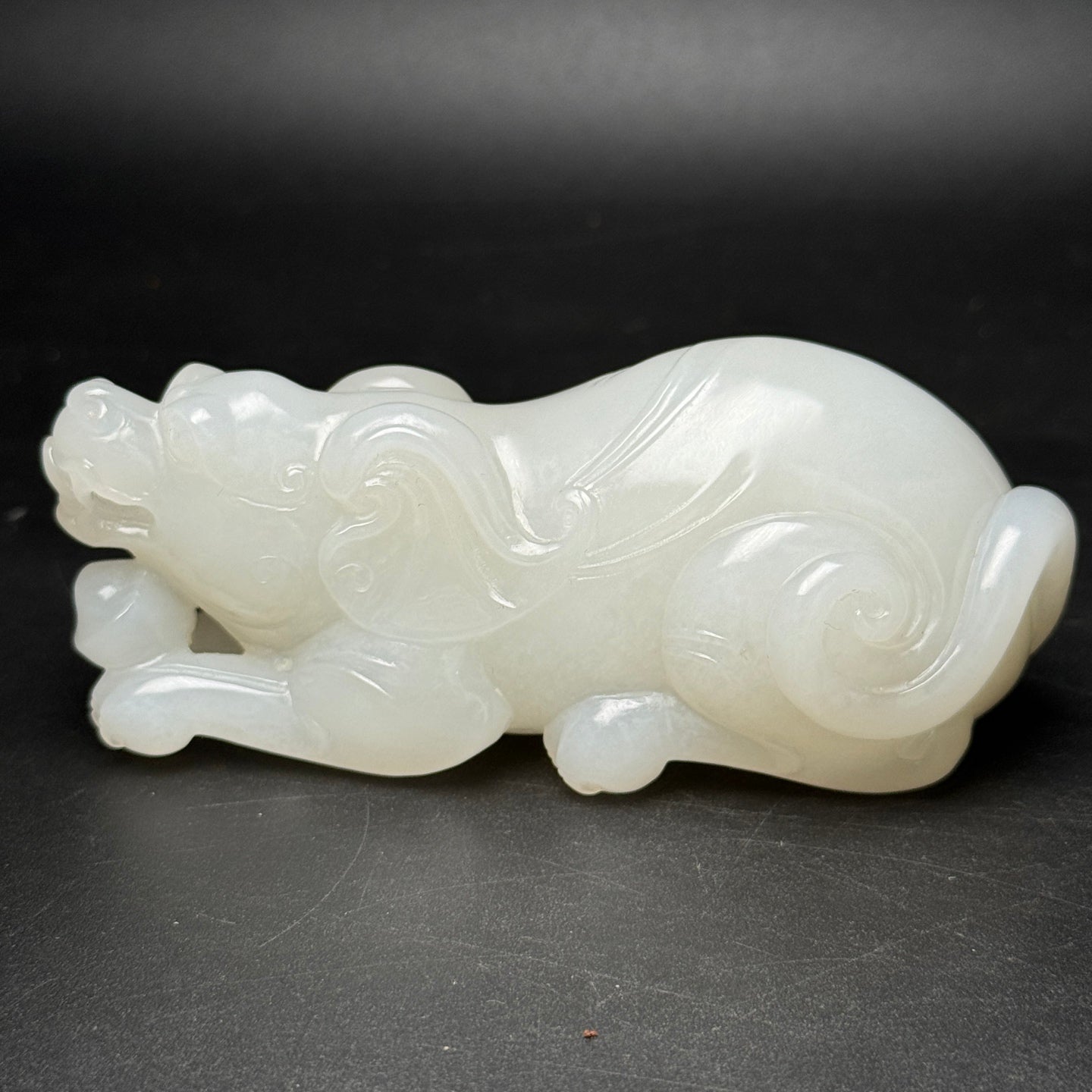 A0523 Superb Chinese White Hetian Jade Hand Carved Fortune Dog Statue