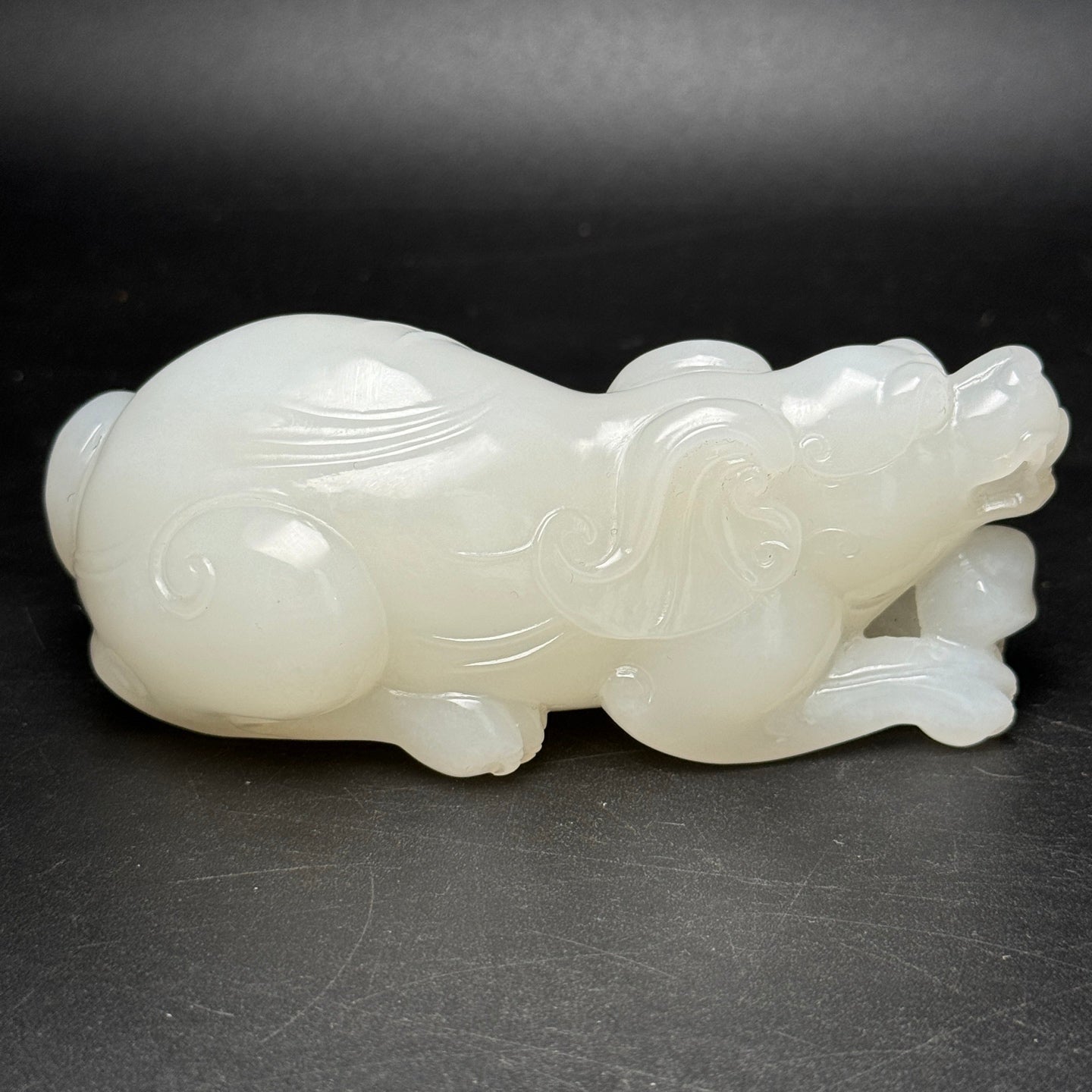 A0523 Superb Chinese White Hetian Jade Hand Carved Fortune Dog Statue