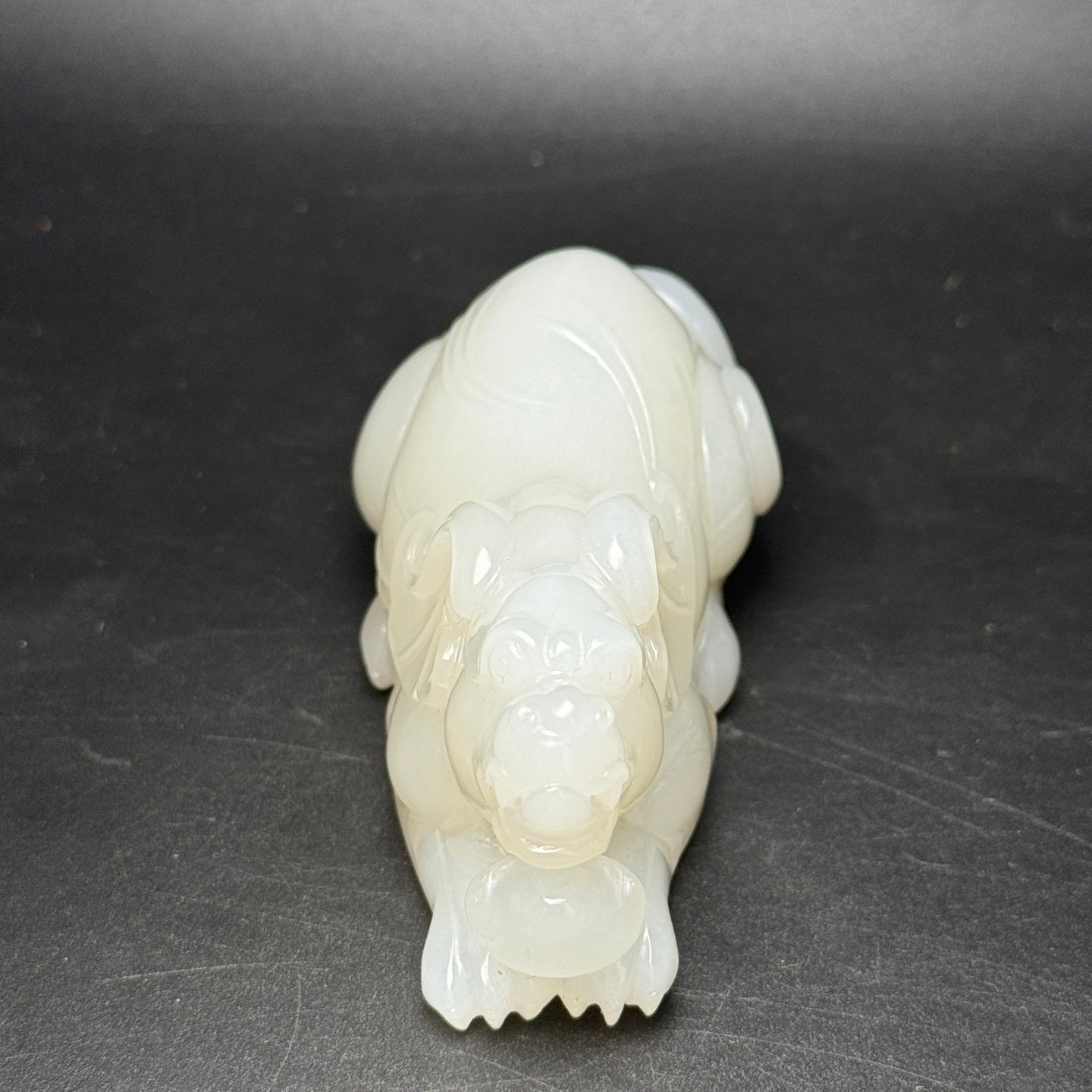 A0523 Superb Chinese White Hetian Jade Hand Carved Fortune Dog Statue