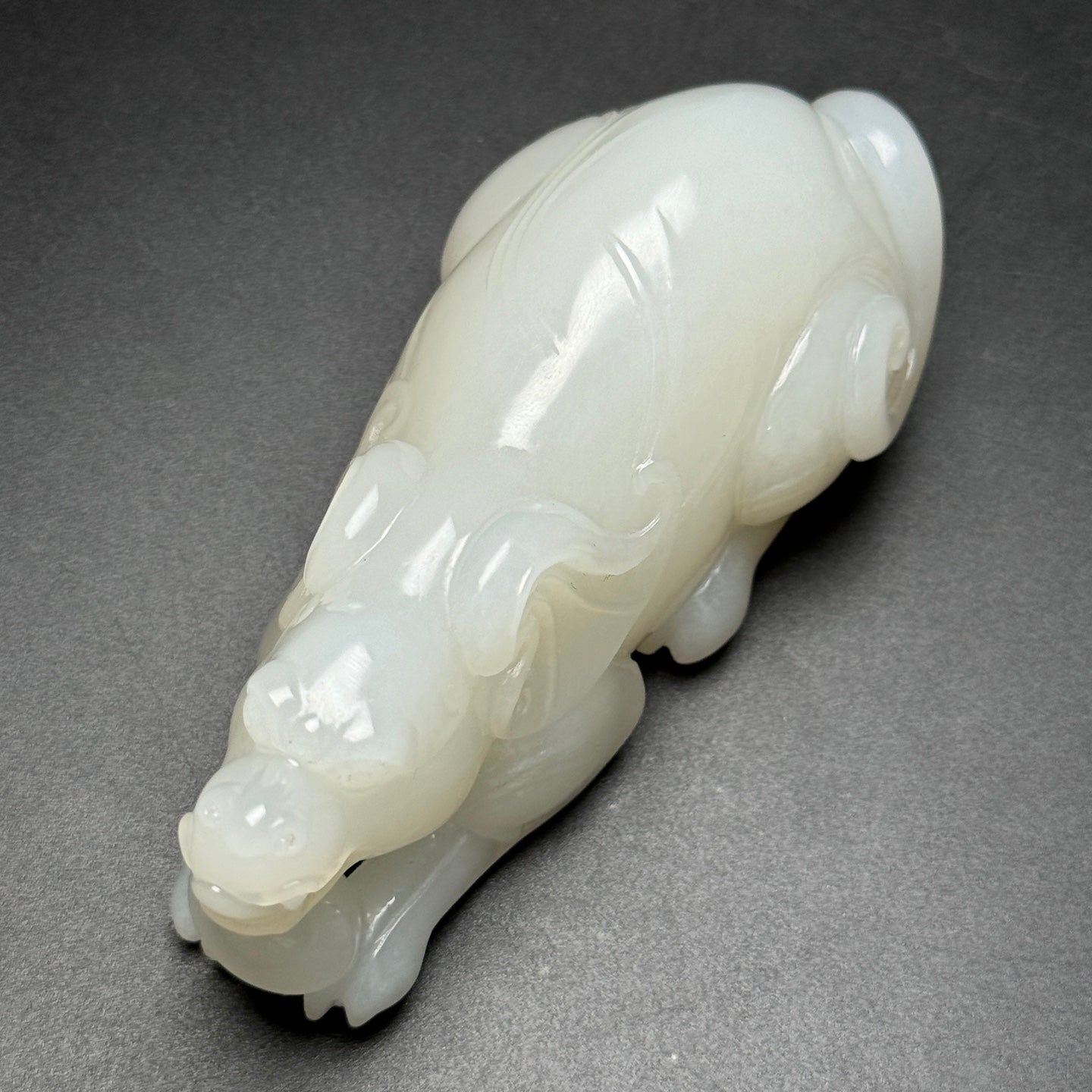 A0523 Superb Chinese White Hetian Jade Hand Carved Fortune Dog Statue