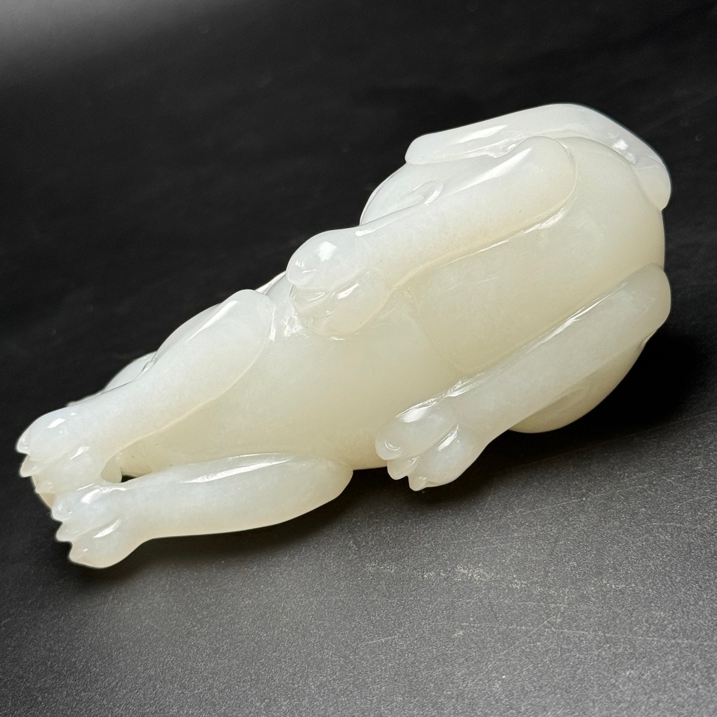 A0523 Superb Chinese White Hetian Jade Hand Carved Fortune Dog Statue