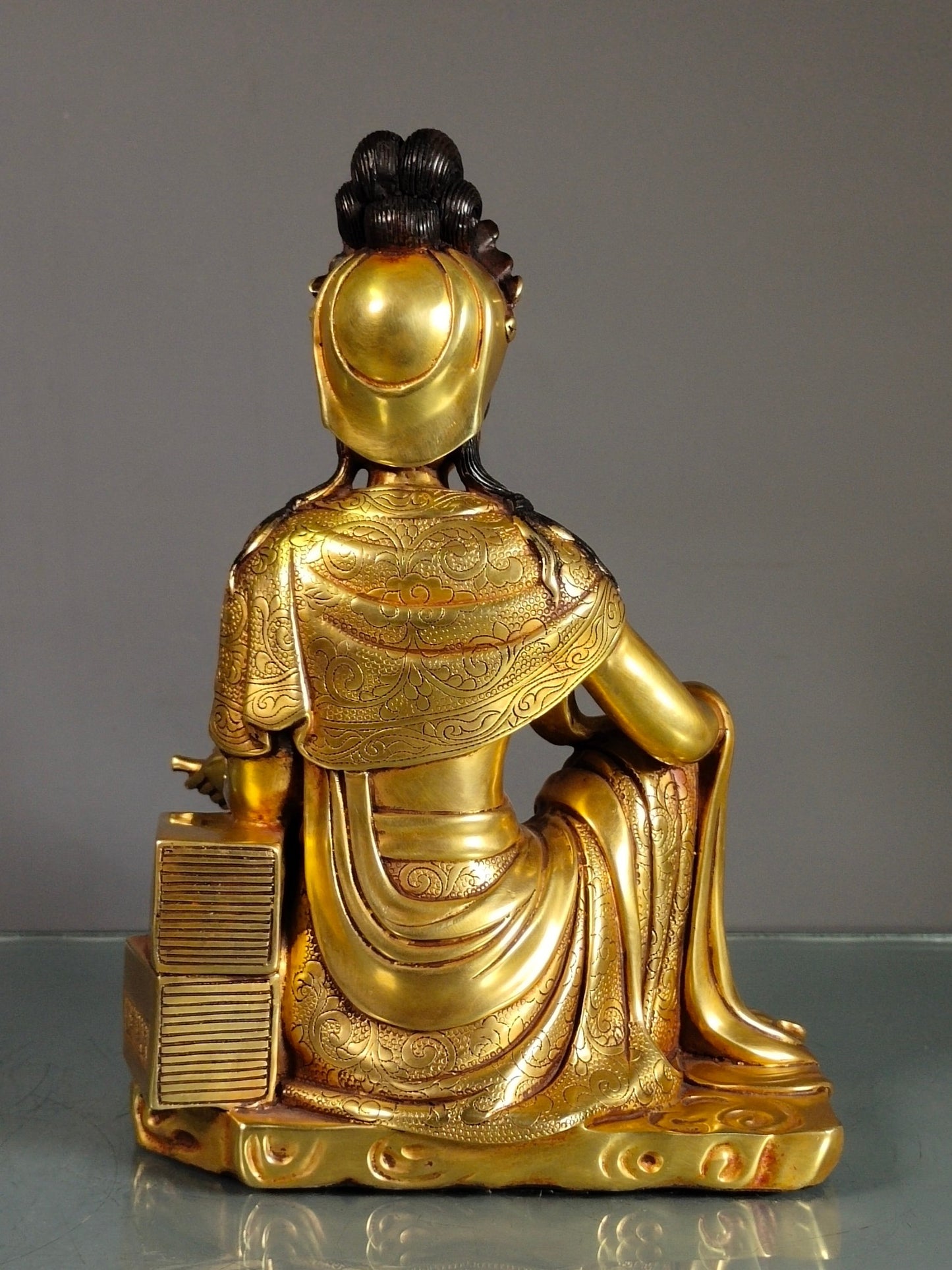 A0531 Superb Vintage Chinese Gilt Gold Copper Kwan-yin Statue