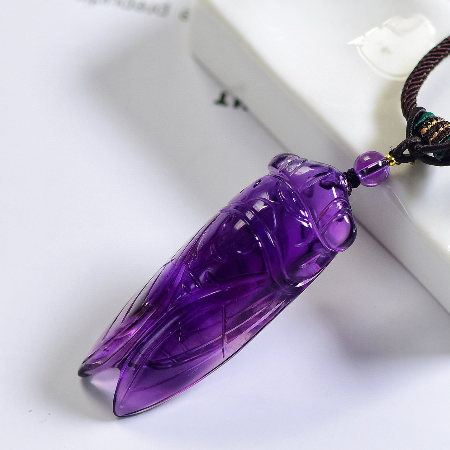 A0533 Beautiful Amethyst Carved Fortune Cicada Pendant