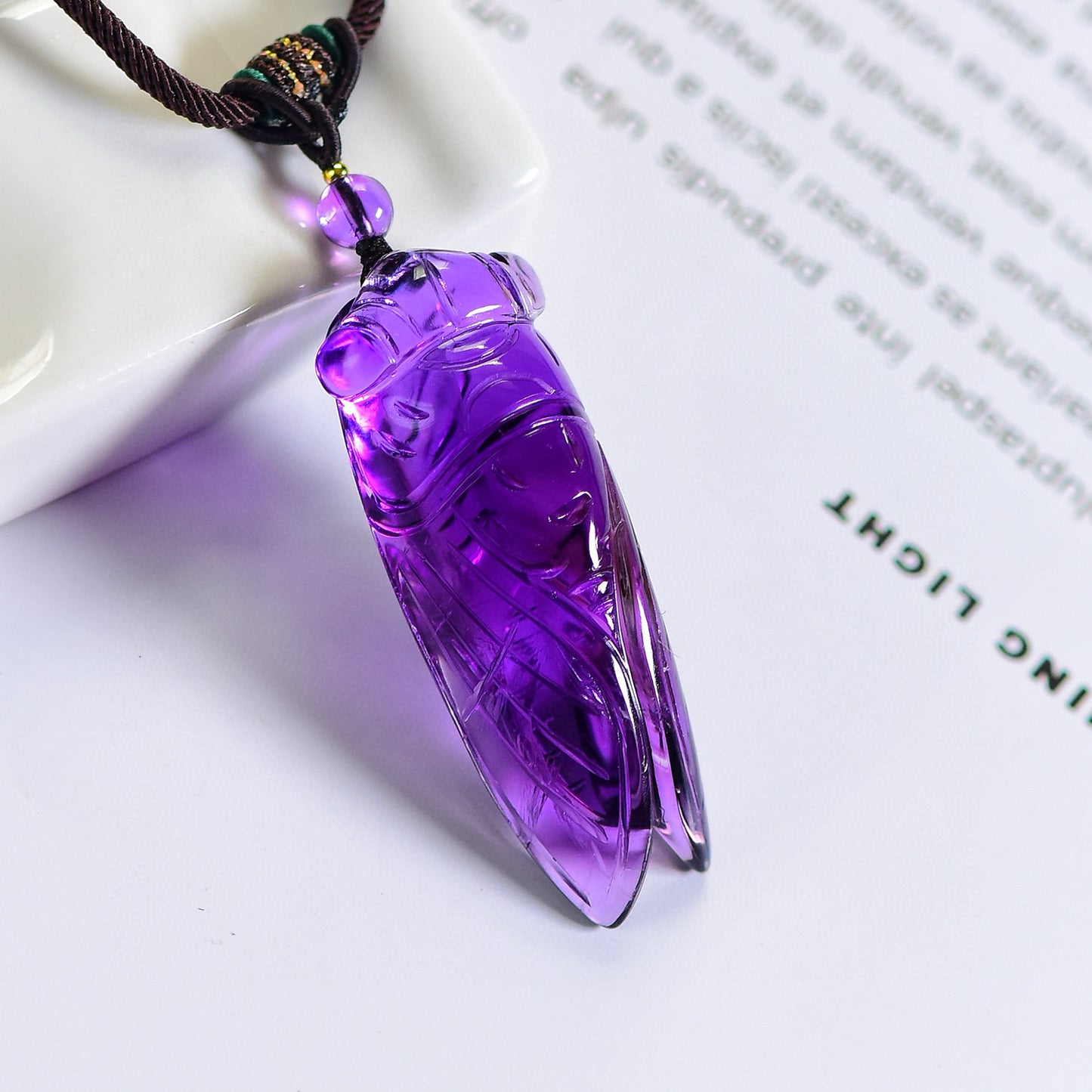 A0533 Beautiful Amethyst Carved Fortune Cicada Pendant