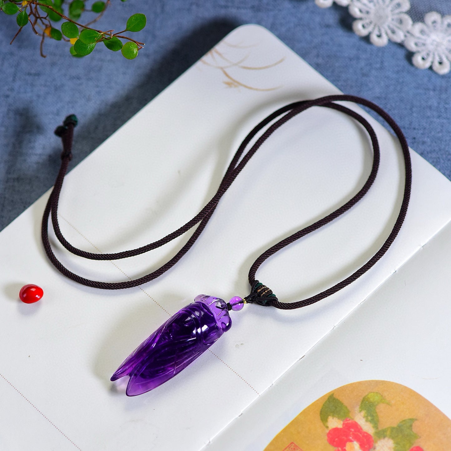 A0533 Beautiful Amethyst Carved Fortune Cicada Pendant