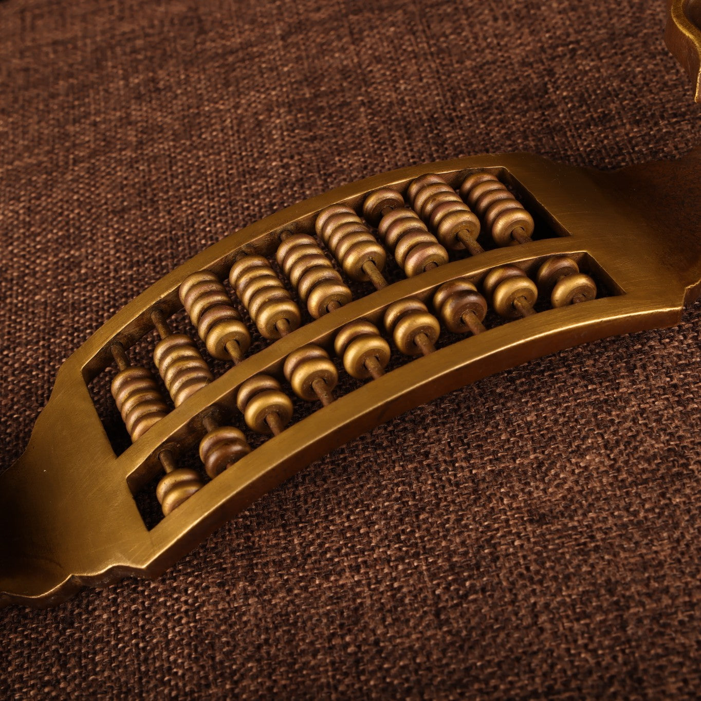 A0541 Vintage Chinese Gilt Gold Copper Inlay Green Jade Abacus