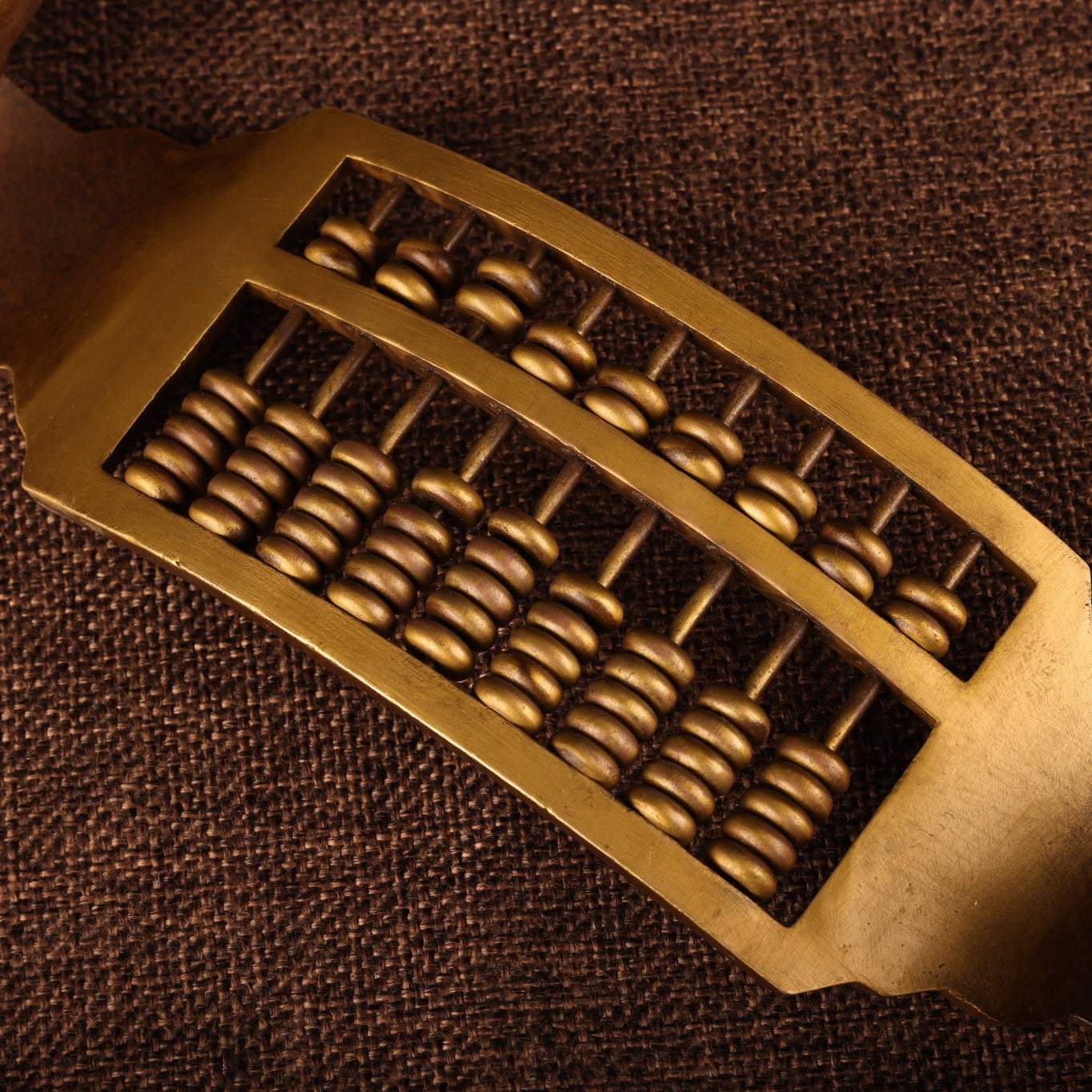 A0541 Vintage Chinese Gilt Gold Copper Inlay Green Jade Abacus