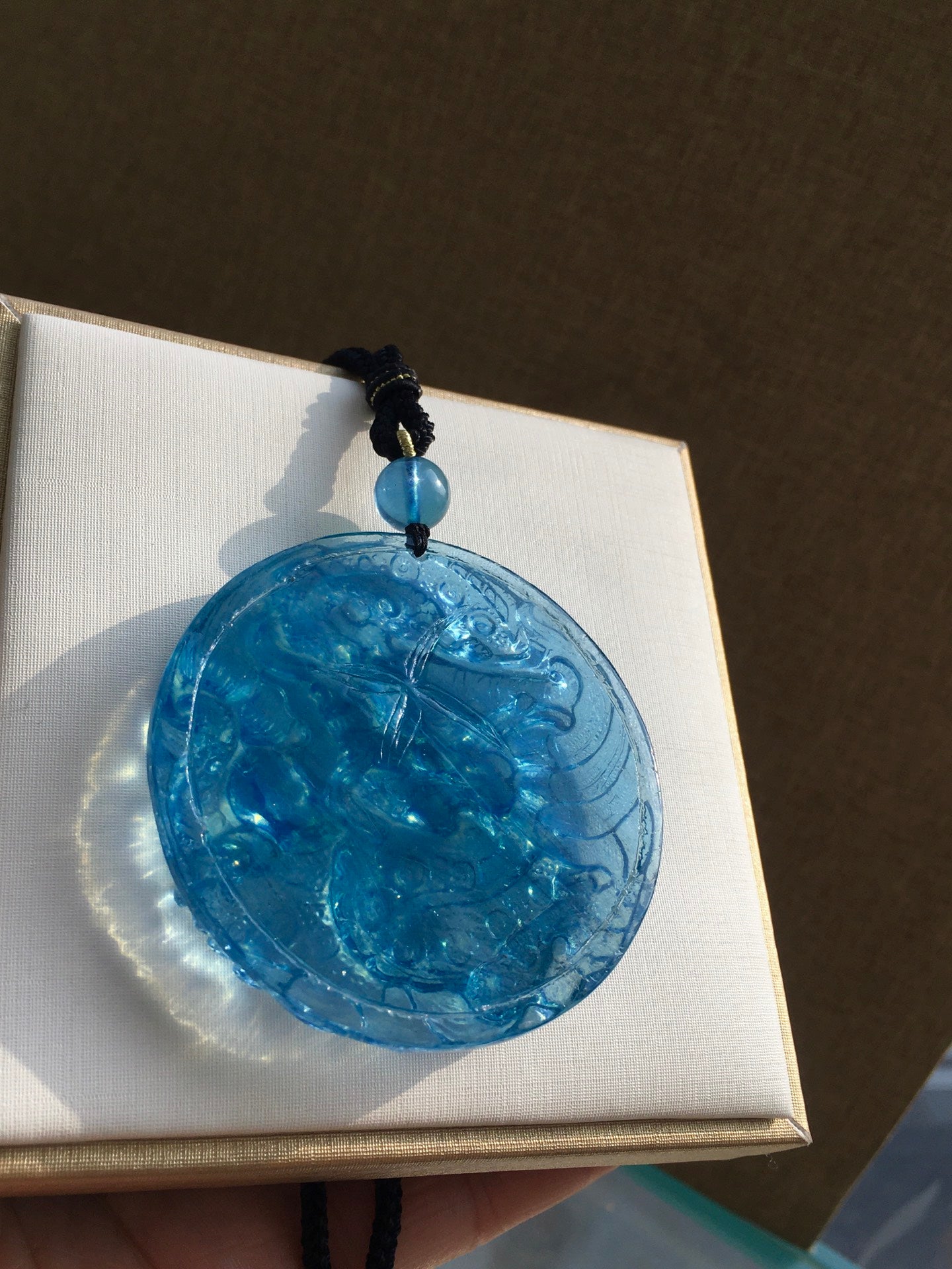 A0544 Beautiful Aquamarine Carved Fortune Dragon Pedant