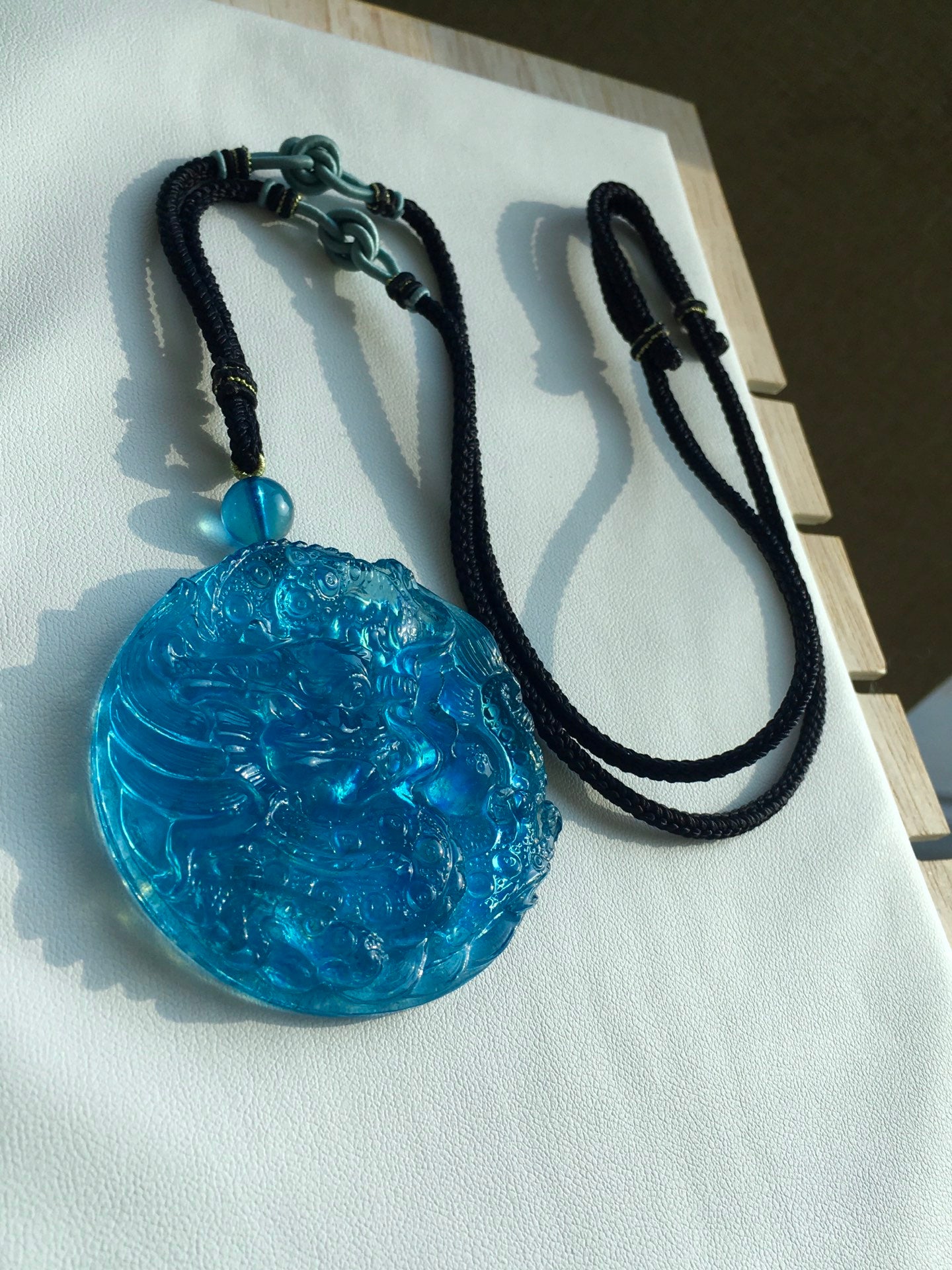 A0544 Beautiful Aquamarine Carved Fortune Dragon Pedant