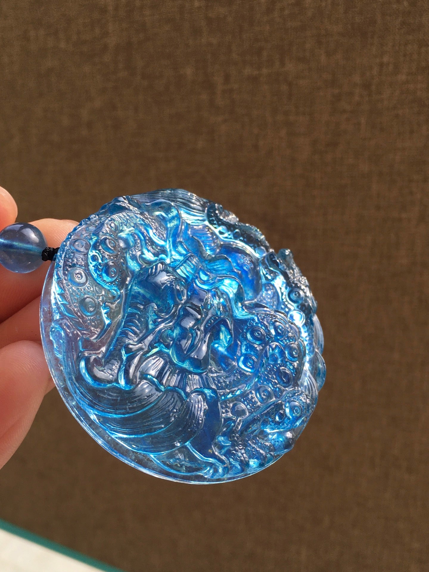 A0544 Beautiful Aquamarine Carved Fortune Dragon Pedant