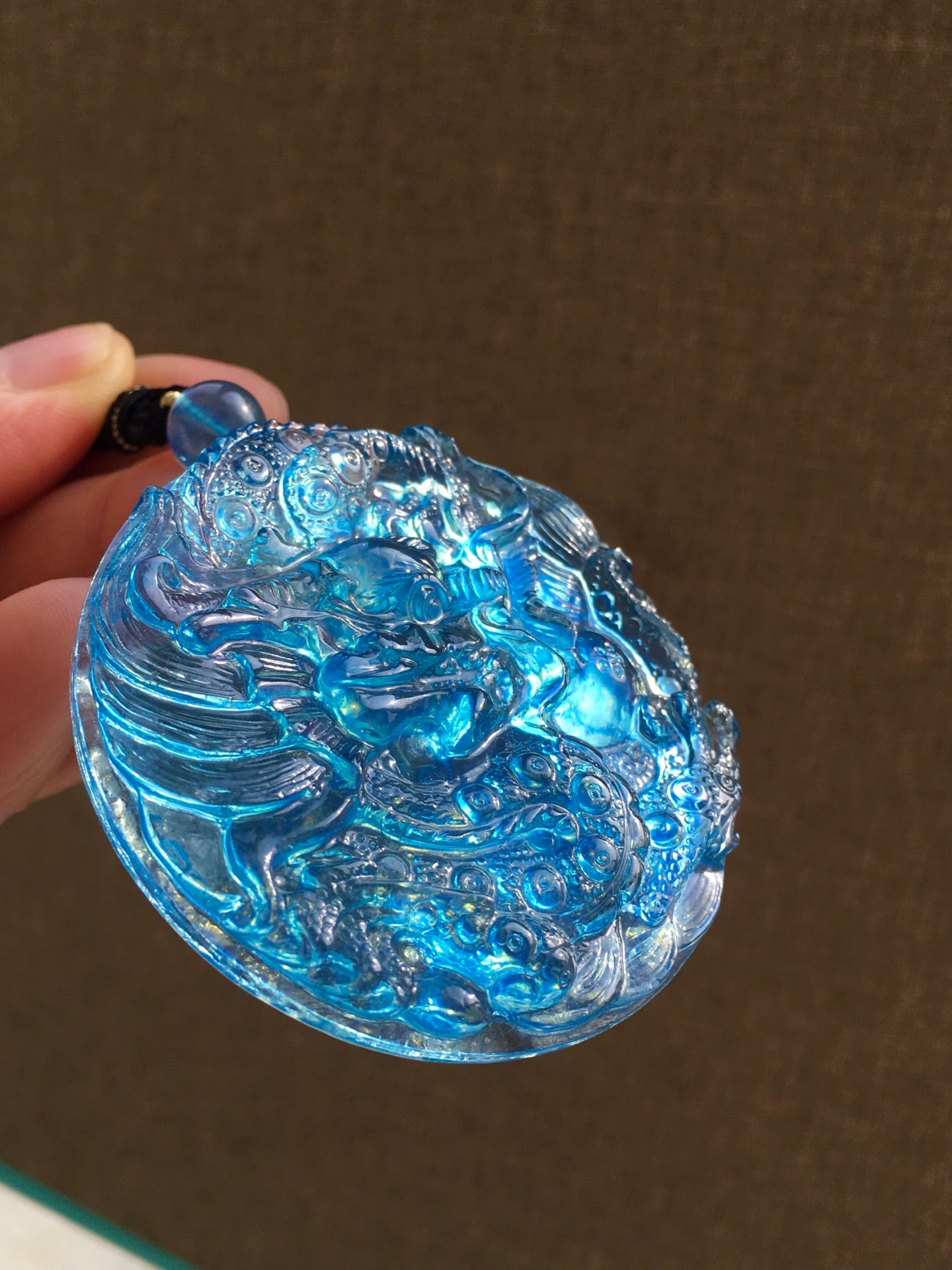 A0544 Beautiful Aquamarine Carved Fortune Dragon Pedant