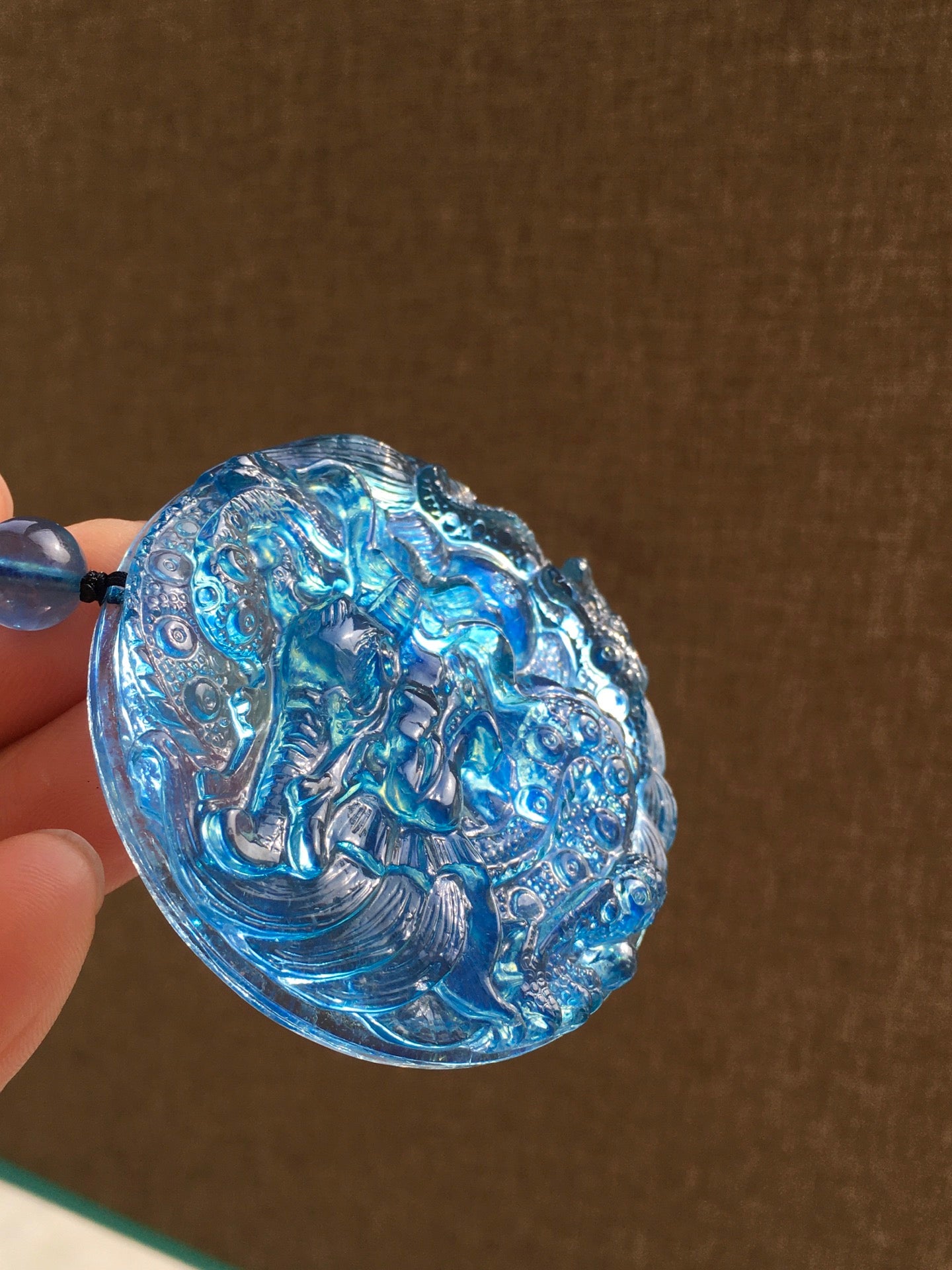 A0544 Beautiful Aquamarine Carved Fortune Dragon Pedant