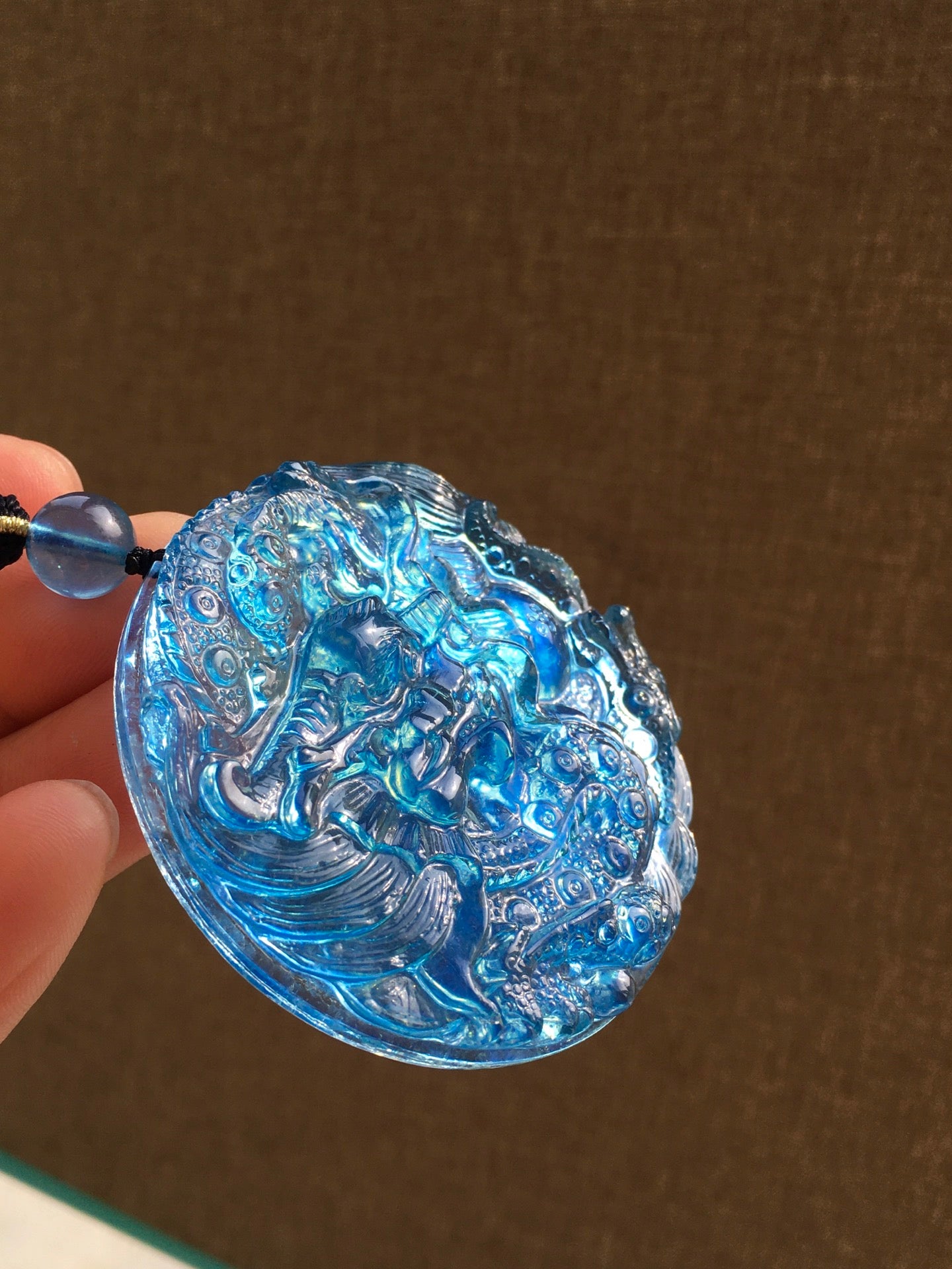 A0544 Beautiful Aquamarine Carved Fortune Dragon Pedant