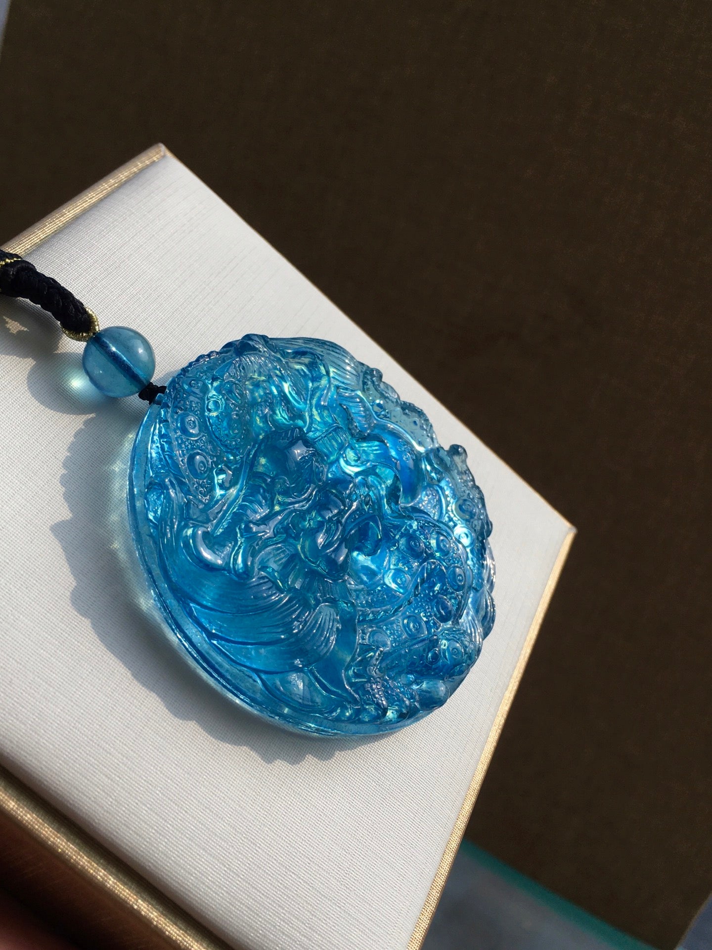 A0544 Beautiful Aquamarine Carved Fortune Dragon Pedant