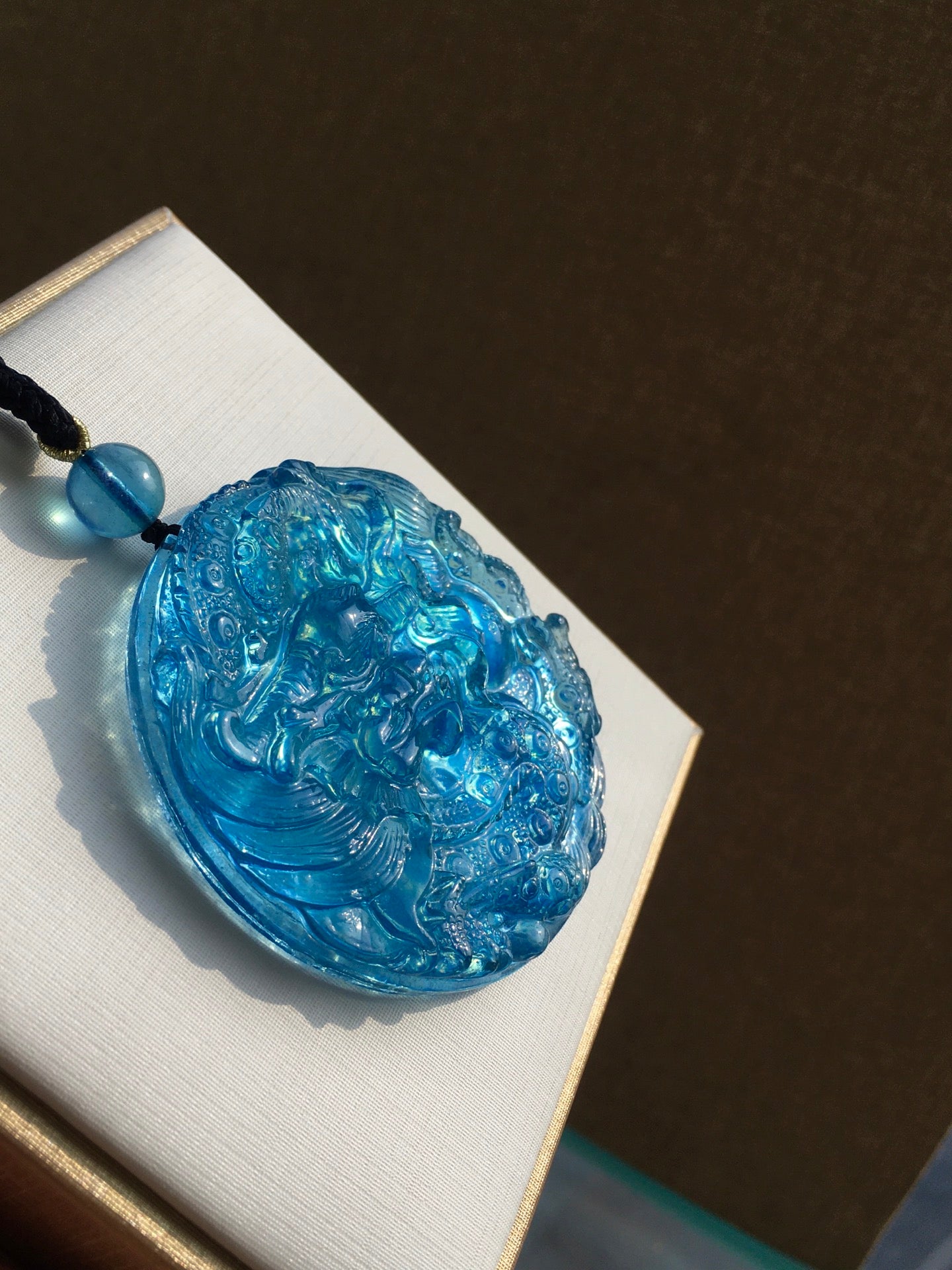 A0544 Beautiful Aquamarine Carved Fortune Dragon Pedant