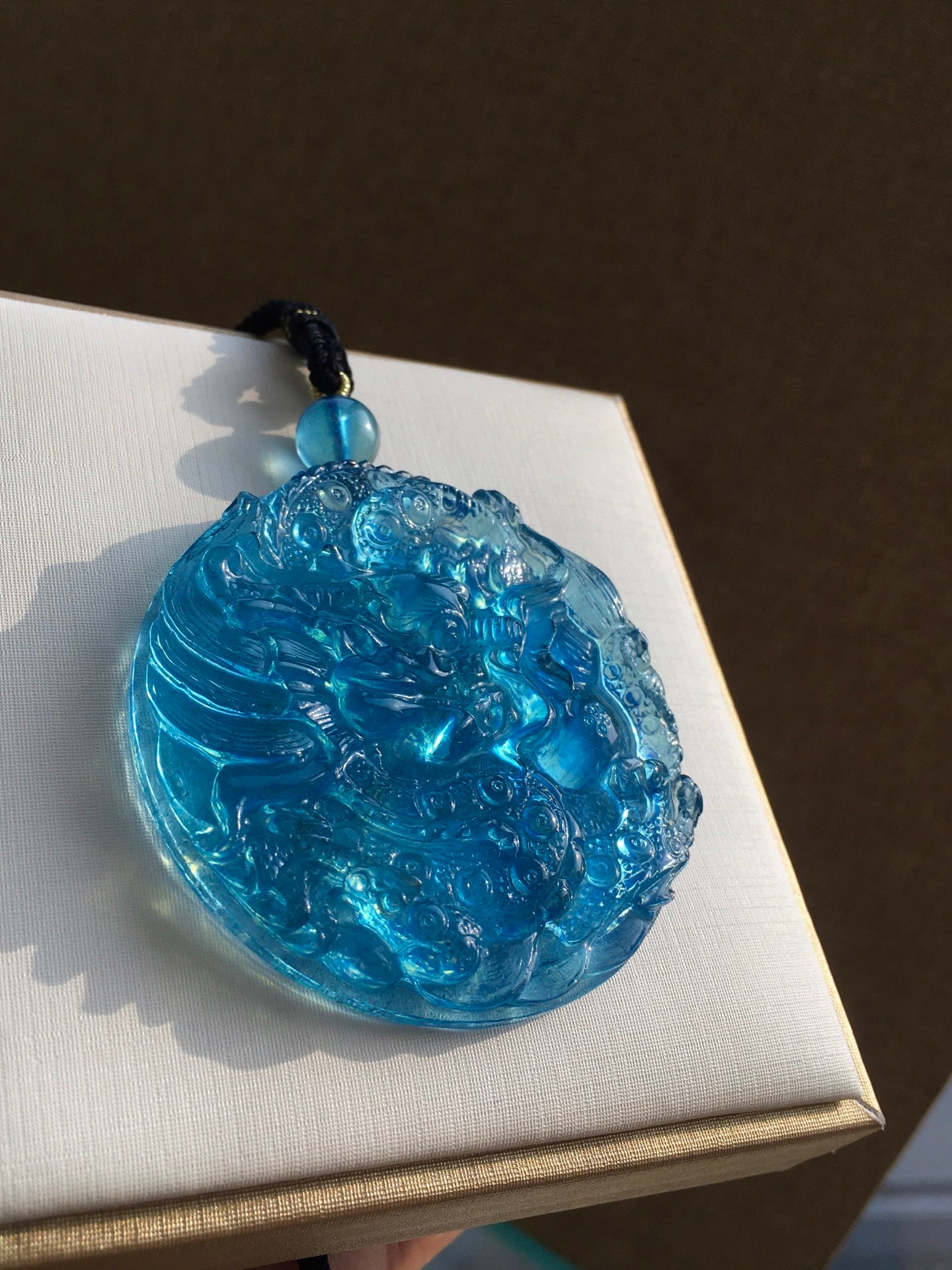 A0544 Beautiful Aquamarine Carved Fortune Dragon Pedant