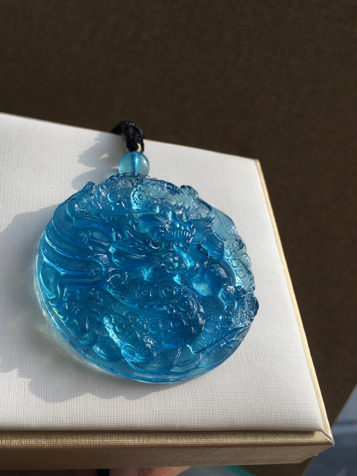 A0544 Beautiful Aquamarine Carved Fortune Dragon Pedant